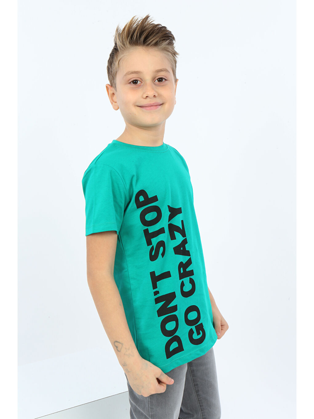 Yeşil Erkek Çocuk Dont Stop Go Crazy Baskılı Tişört-1