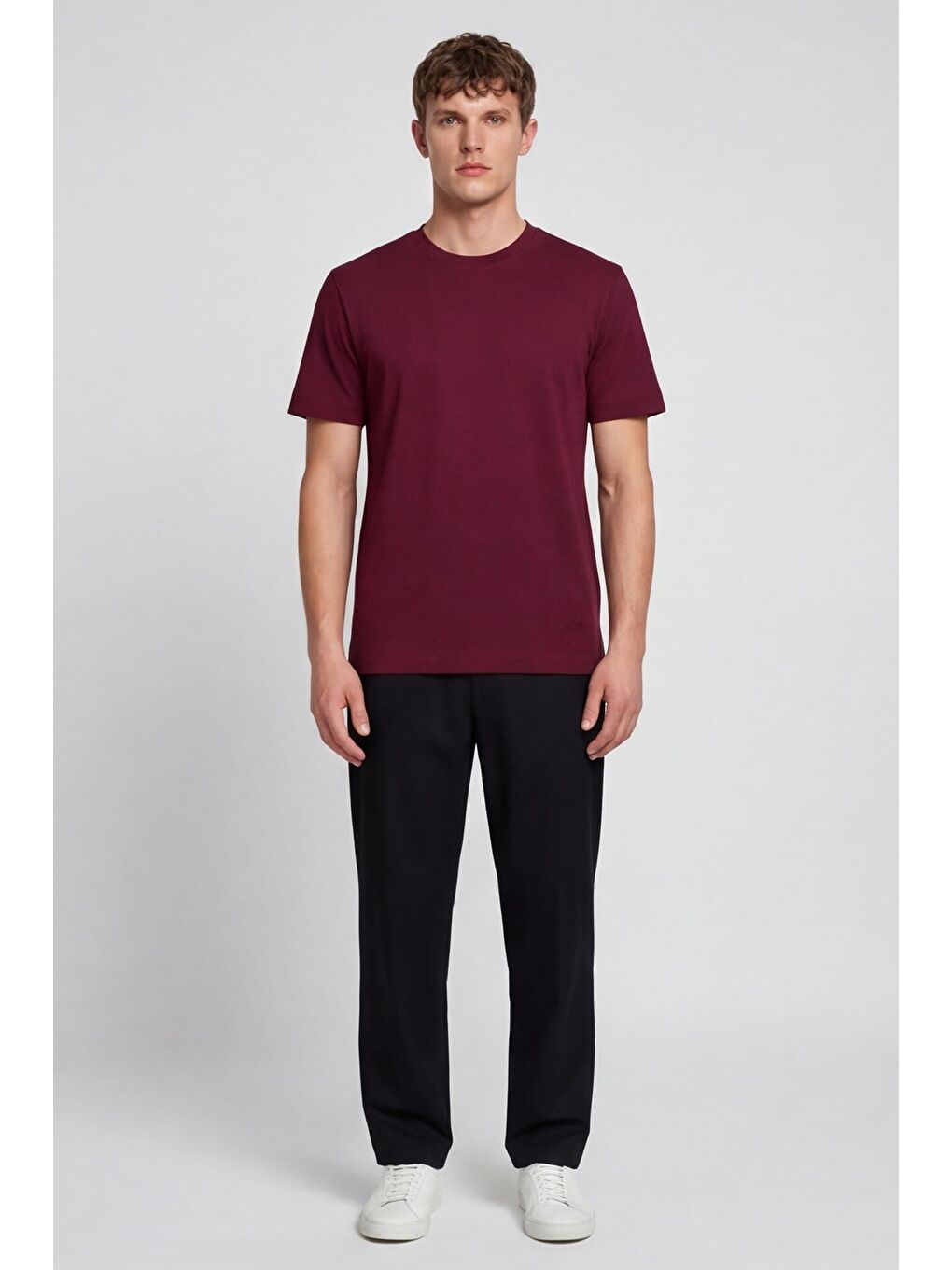 Erkek Bordo Normal Kesim Regular Fit %100 Pamuk Bisiklet Yaka Basic Tişört-1