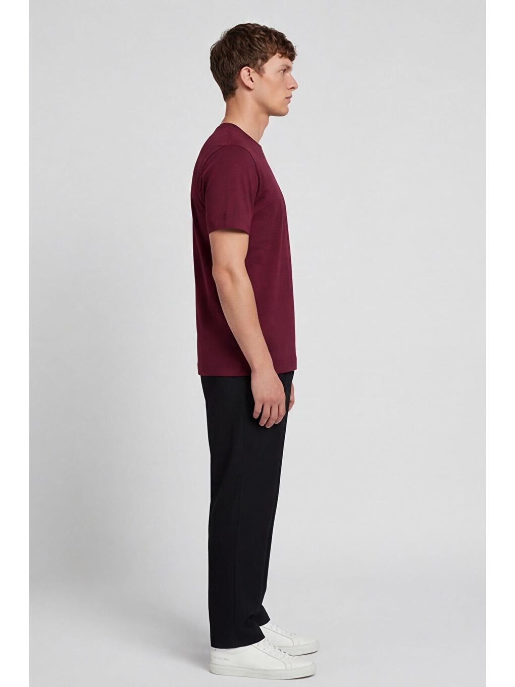 Erkek Bordo Normal Kesim Regular Fit %100 Pamuk Bisiklet Yaka Basic Tişört-2