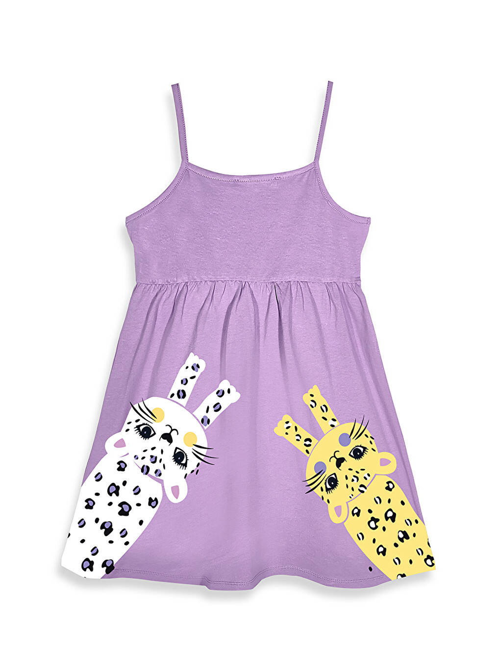 Lila Muzip Kediler Kız Çocuk 2'li Elbise-2