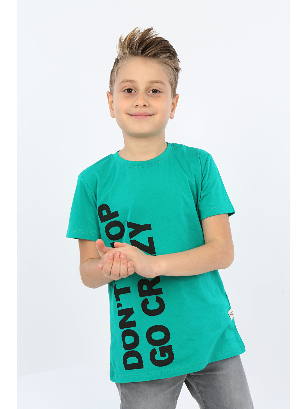 Yeşil Erkek Çocuk Dont Stop Go Crazy Baskılı Tişört-2