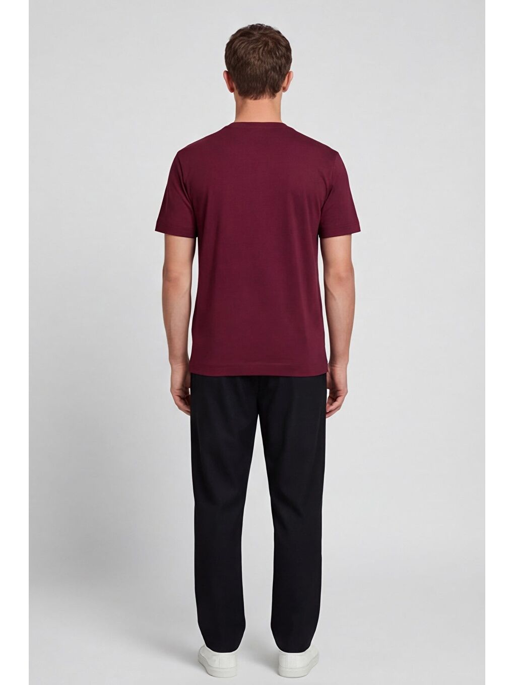 Erkek Bordo Normal Kesim Regular Fit %100 Pamuk Bisiklet Yaka Basic Tişört-3