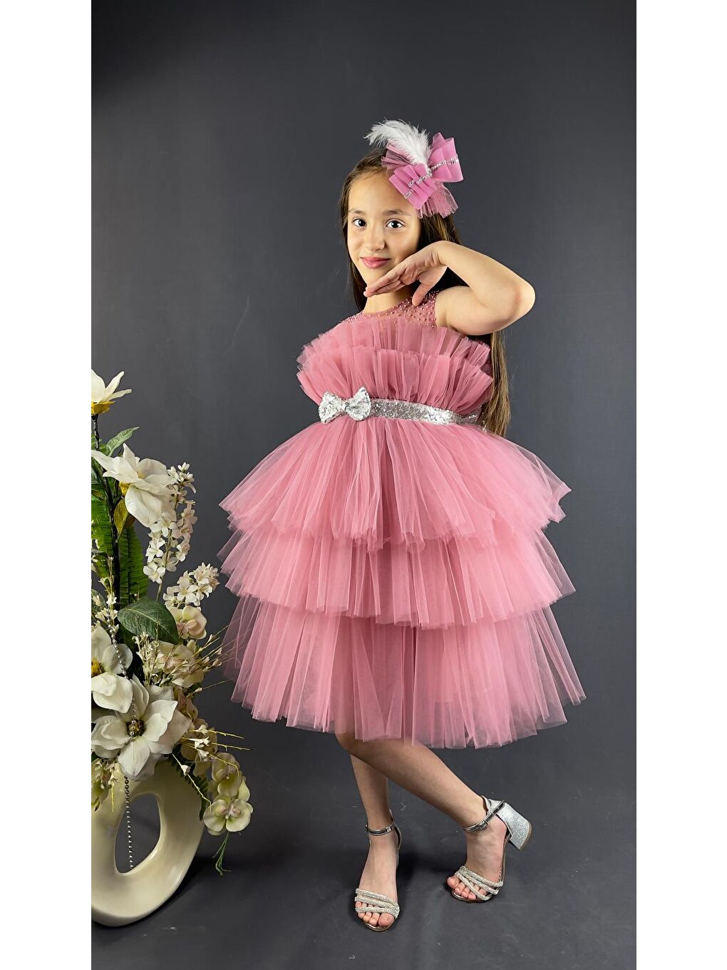 Pembe Katkat Tüllü Buket Model Kız Çocuk Özel Abiye-1