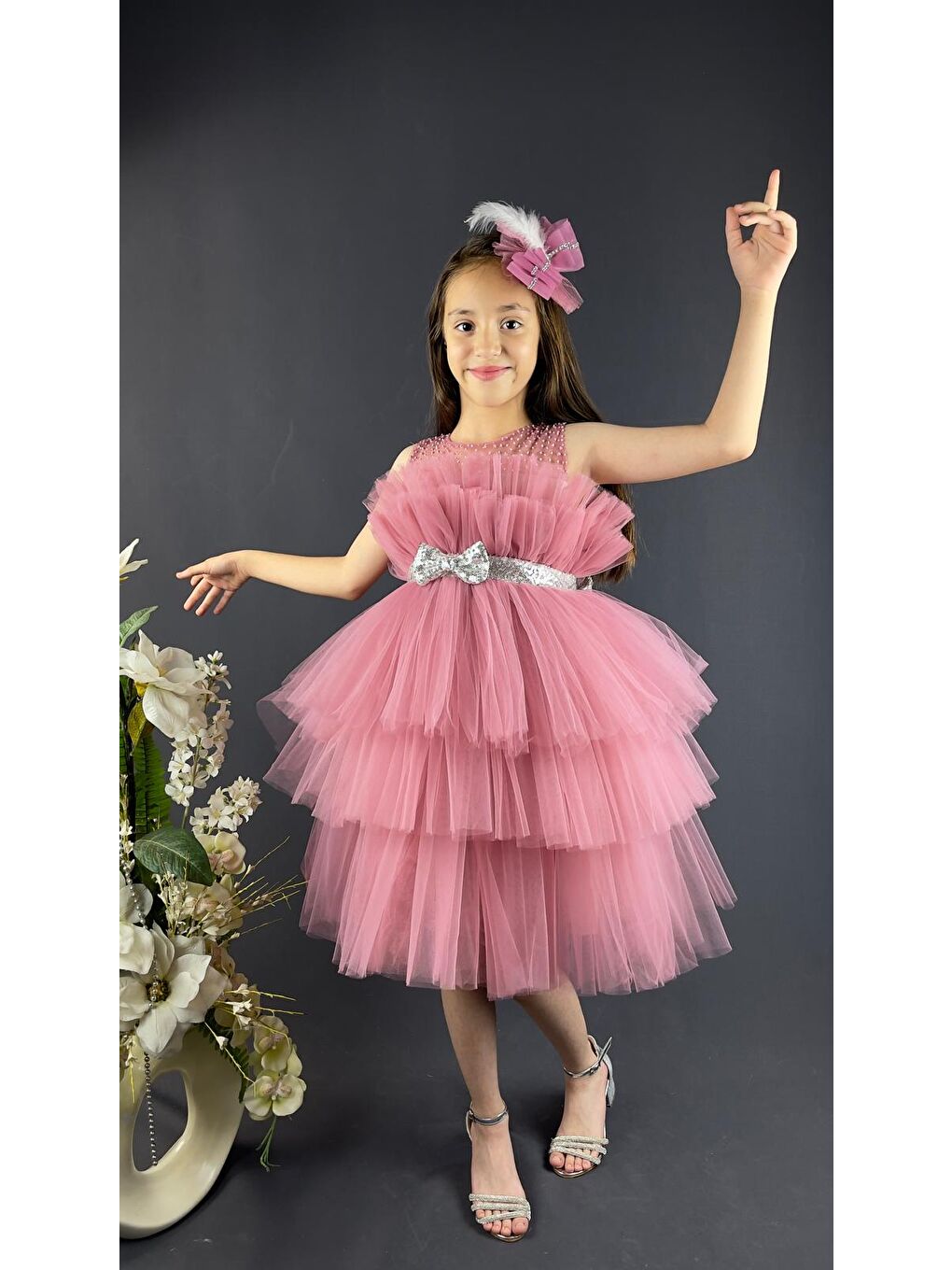 Pembe Katkat Tüllü Buket Model Kız Çocuk Özel Abiye-2