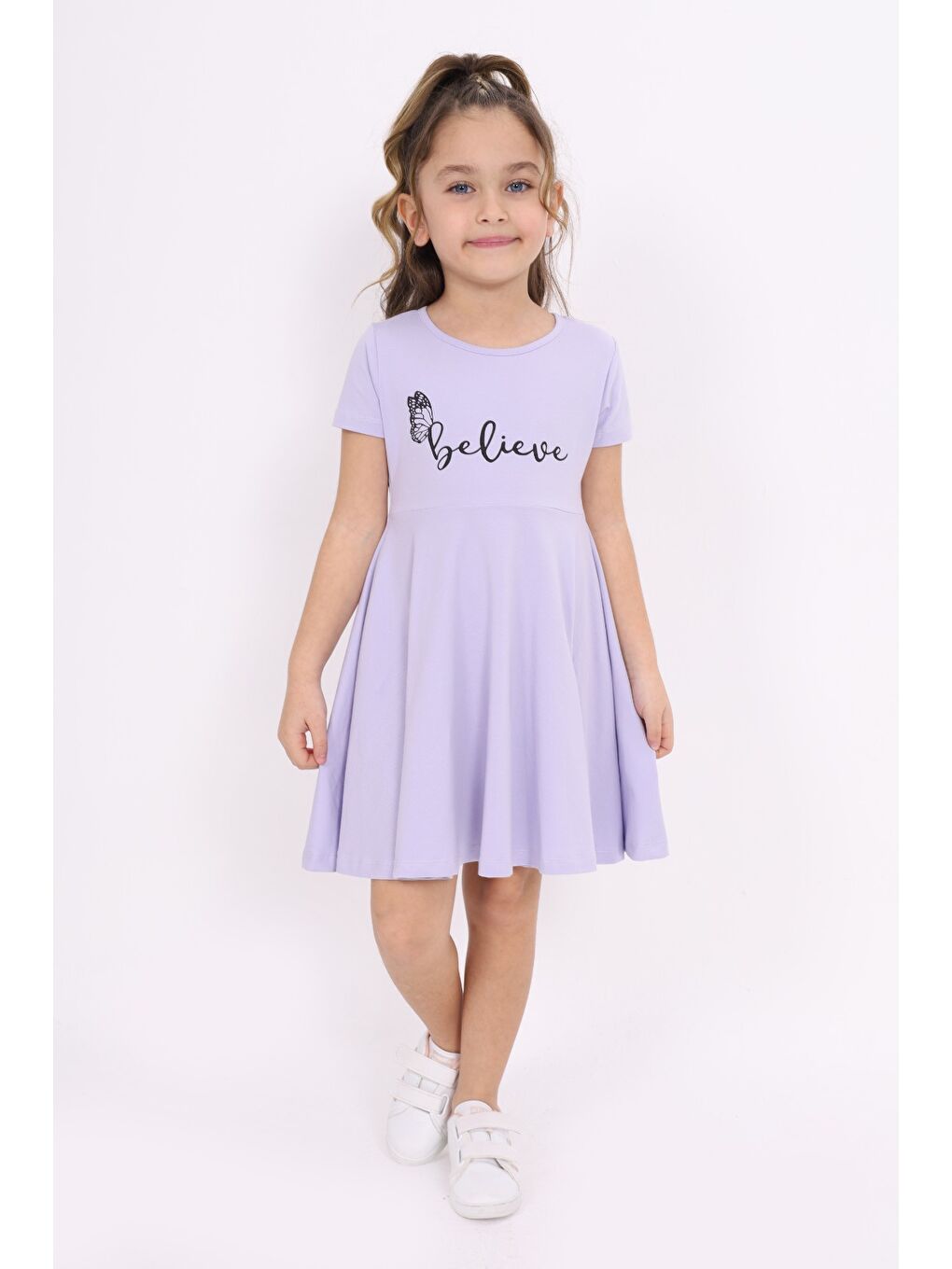 Lila Kız Çocuk Baskılı Elbise