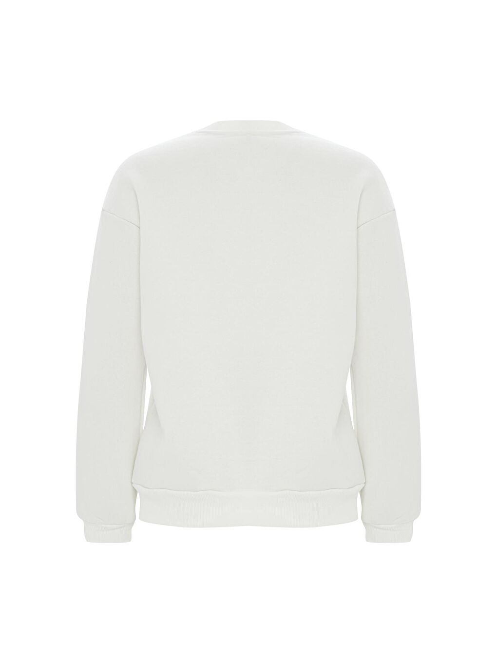 Baskılı Düz Renk Sweatshirt -Beyaz-1