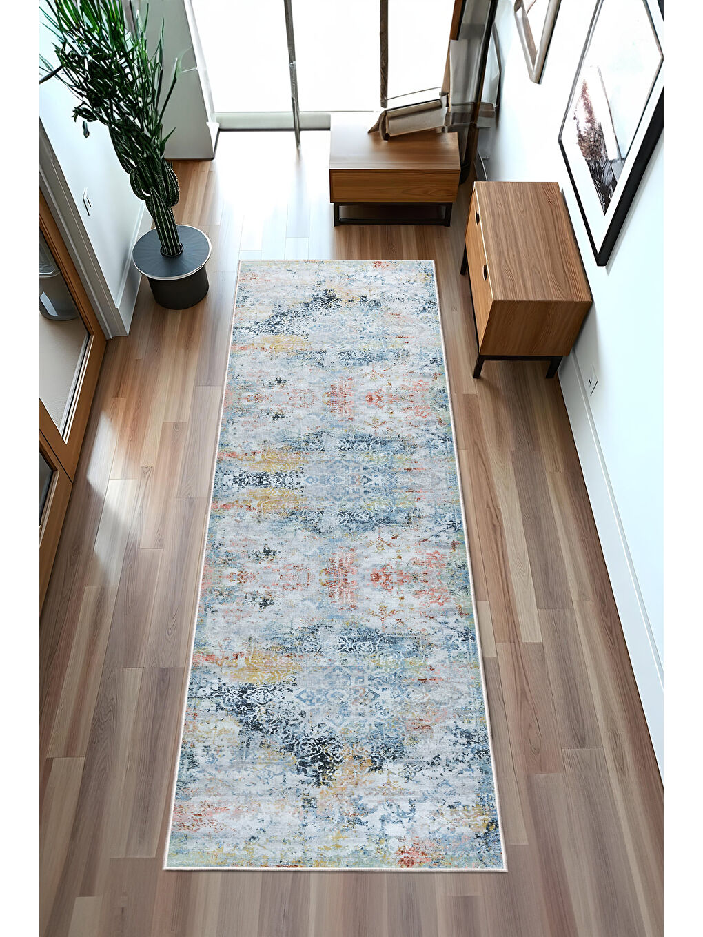 Mavi Dekoratif Özel Tasarım Yıkanabilir İnce Kaymaz Tabanlı Modern Halı KECE FR33-4