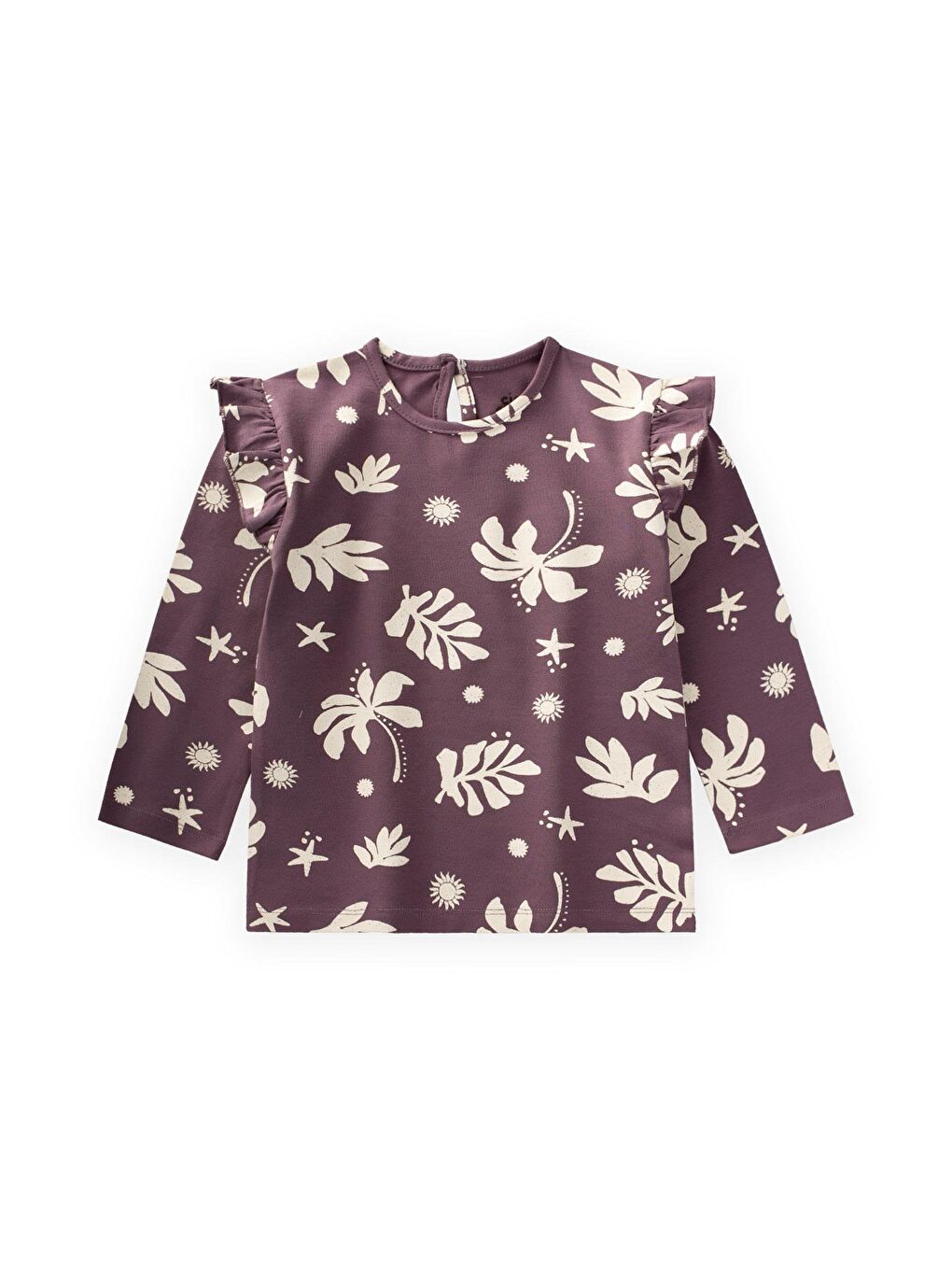 Mürdüm Kız Çocuk Uzun Kollu Desenli Tişört