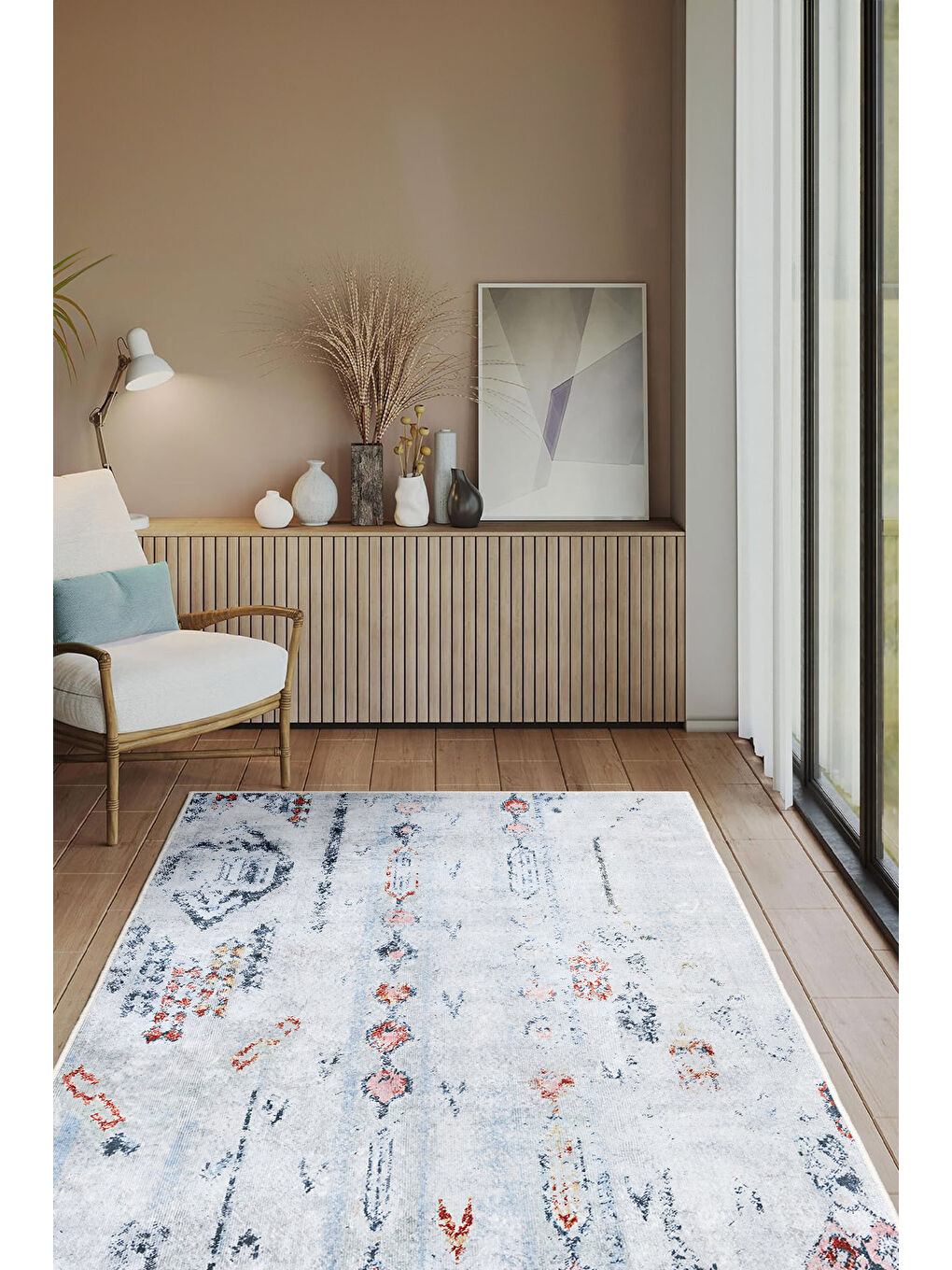 Mavi Dekoratif Özel Tasarım Yıkanabilir İnce Kaymaz Tabanlı Modern Halı KECE FR34-2