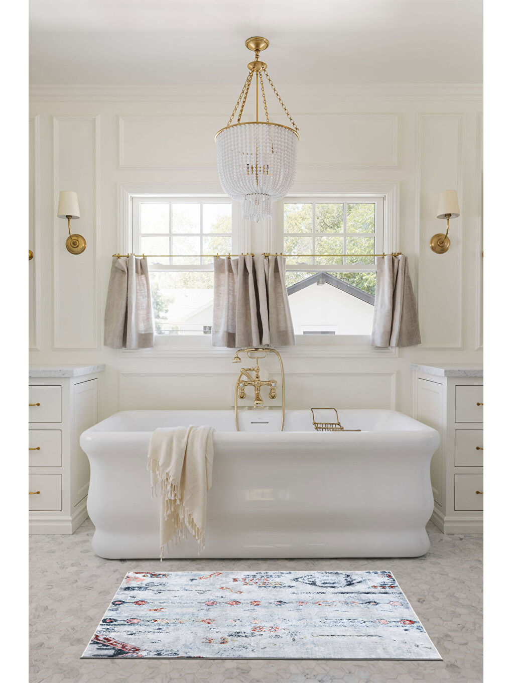 Mavi Dekoratif Özel Tasarım Yıkanabilir İnce Kaymaz Tabanlı Modern Halı KECE FR34-3