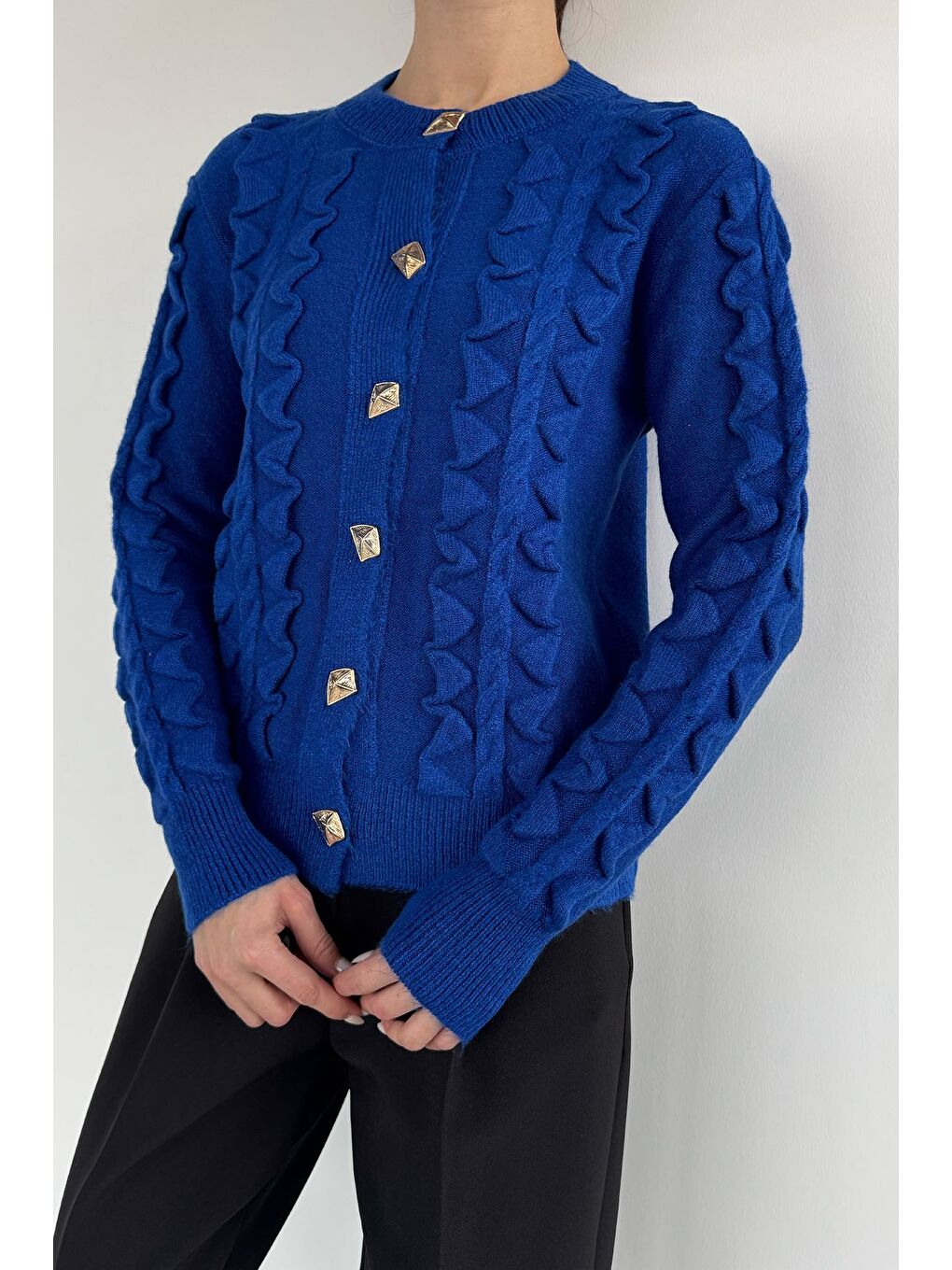 Mavi Kadın Gold Düğme Detaylı Triko Hırka