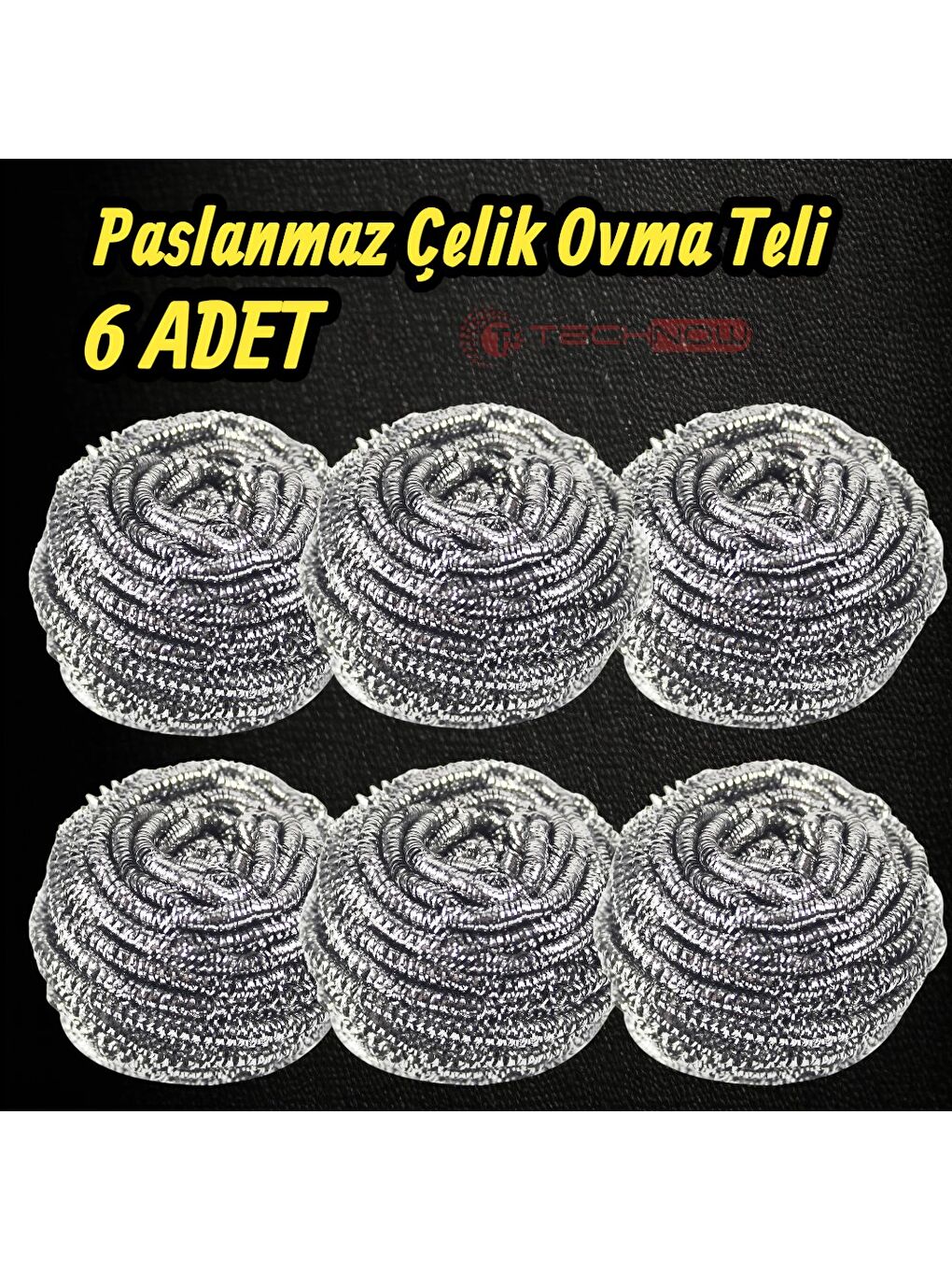 Gri %100 Paslanmaz Çelik Sürtme Bulaşık Ovma Teli 6 Adet