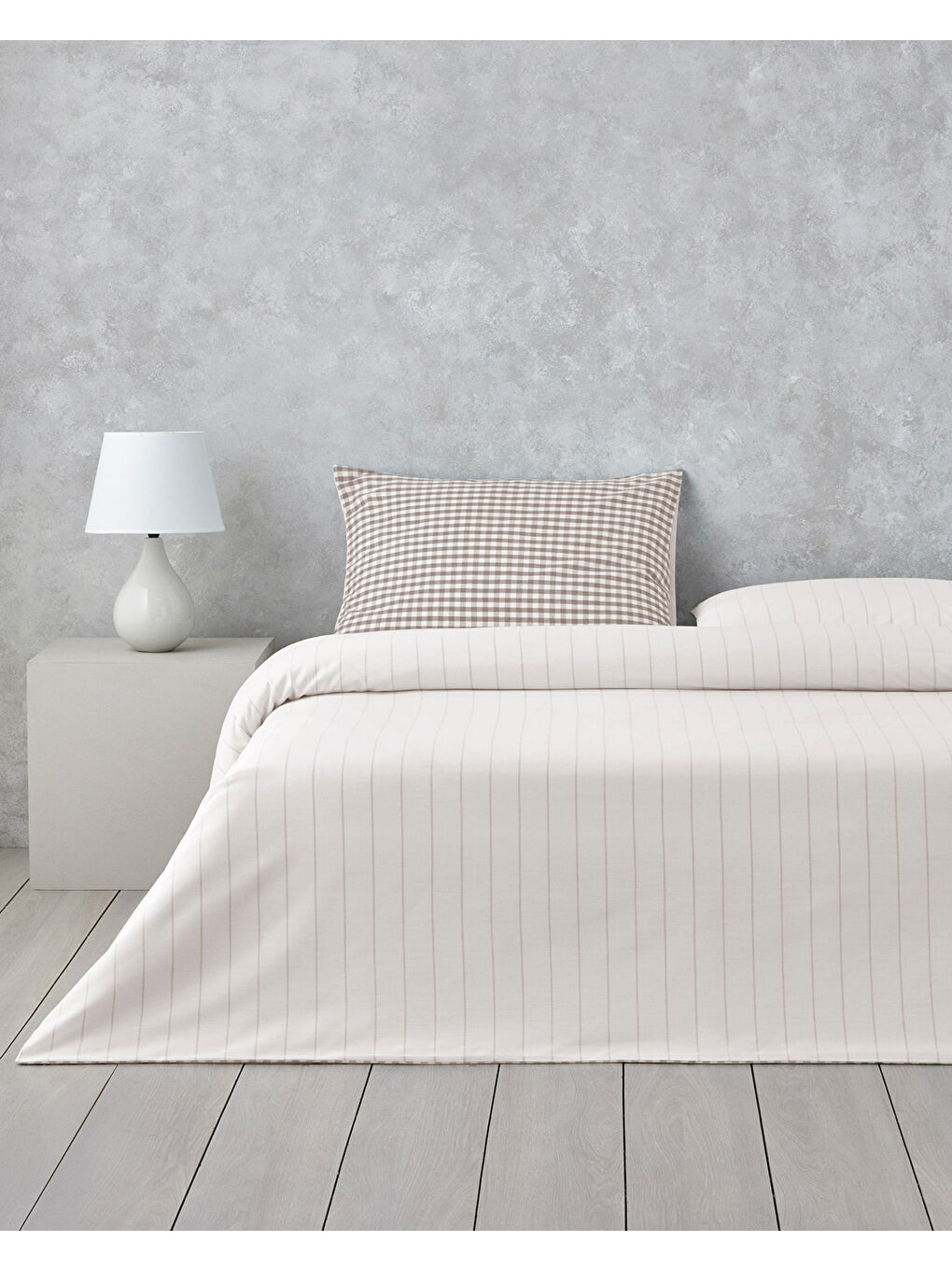 Clouded Grid İpliği Boyalı Tek Kişilik Nevresim Takımı 160x220 cm Bej-1