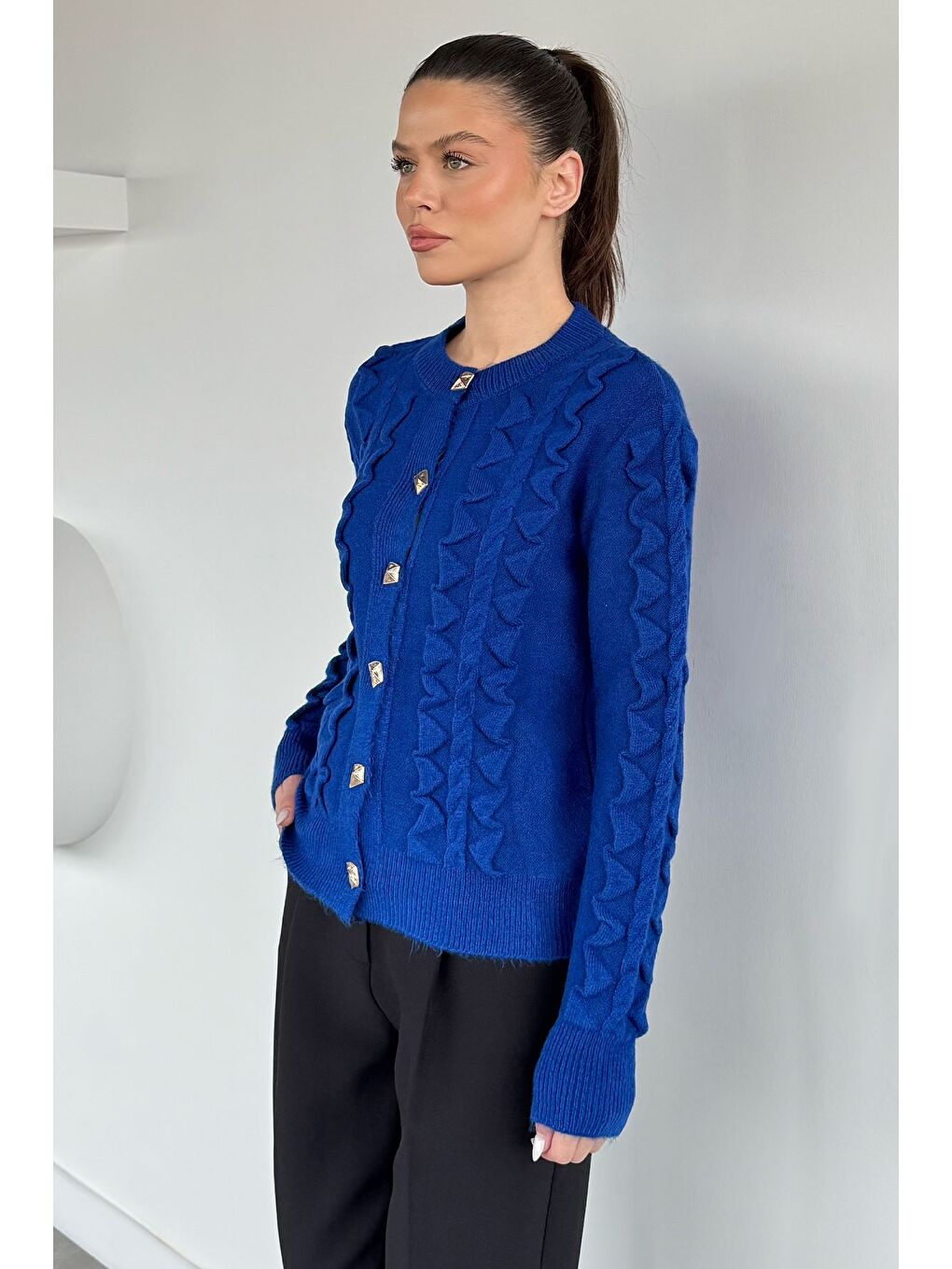 Mavi Kadın Gold Düğme Detaylı Triko Hırka-1