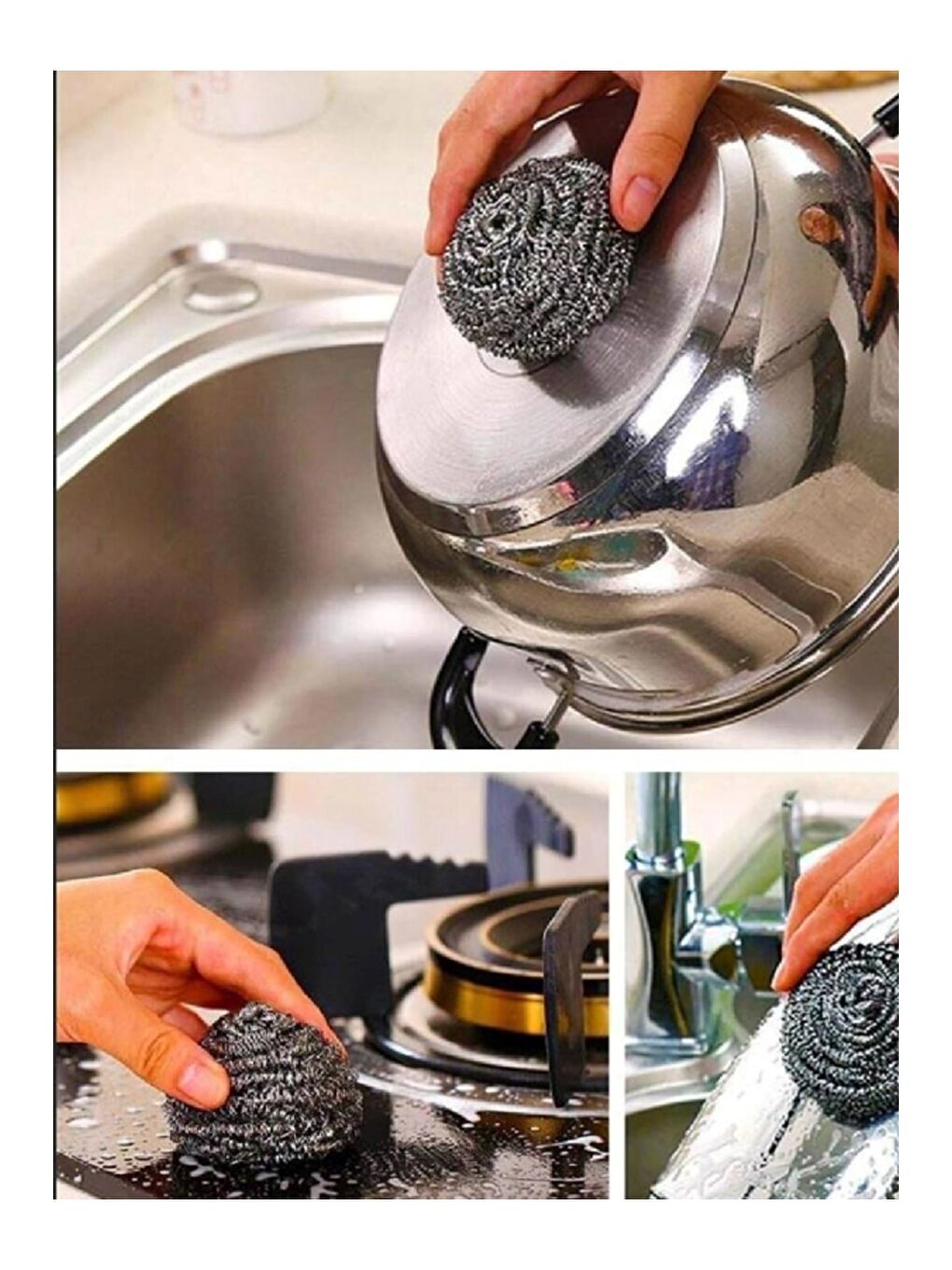 Gri %100 Paslanmaz Çelik Sürtme Bulaşık Ovma Teli 6 Adet-1