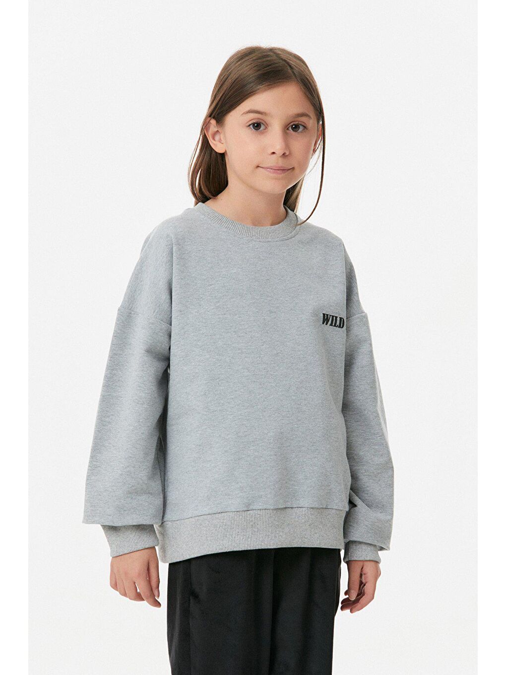 Gri Önü Ve Arkası Baskılı Kız Çocuk Sweatshirt-2