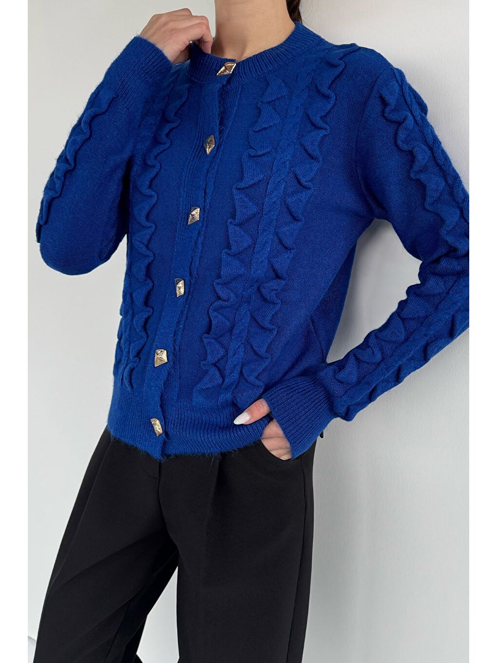 Mavi Kadın Gold Düğme Detaylı Triko Hırka-3