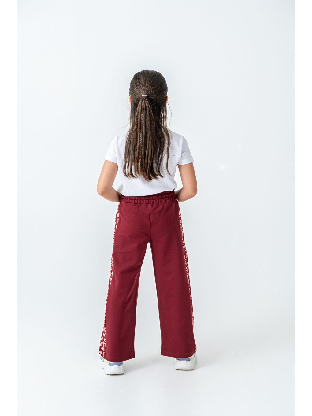 Bordo Yan İki Parça Boydan Baskılı Kız Çocuk Eşofman Altı-3