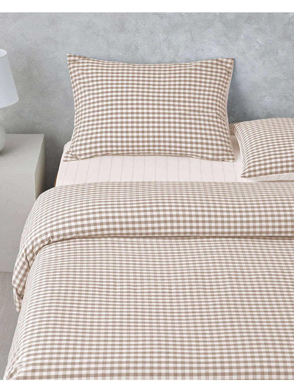 Clouded Grid İpliği Boyalı Tek Kişilik Nevresim Takımı 160x220 cm Bej-2