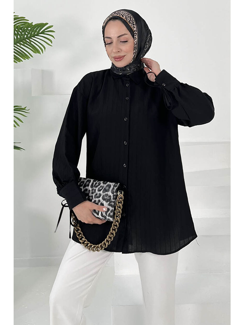 Kolları Bağcık Detaylı Tunik Siyah - 27001