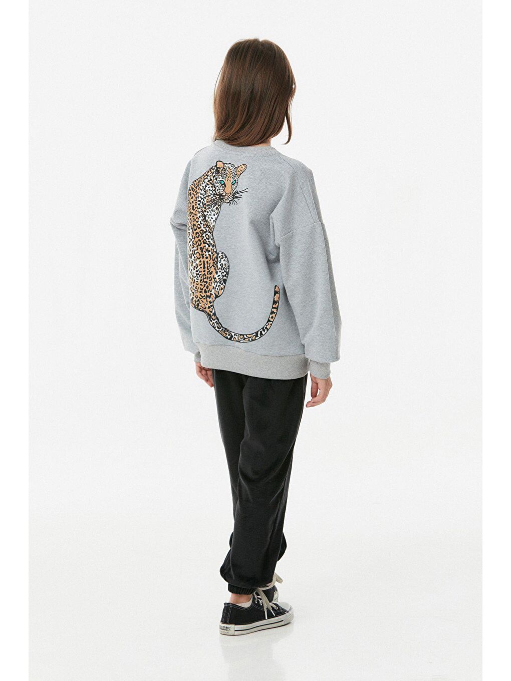 Gri Önü Ve Arkası Baskılı Kız Çocuk Sweatshirt-3