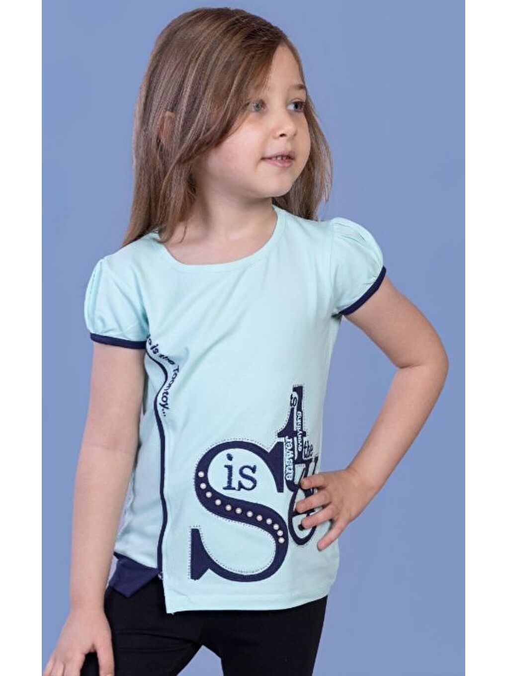 Gri Kız Çocuk Tişört Star Garnili Nakışlı-4