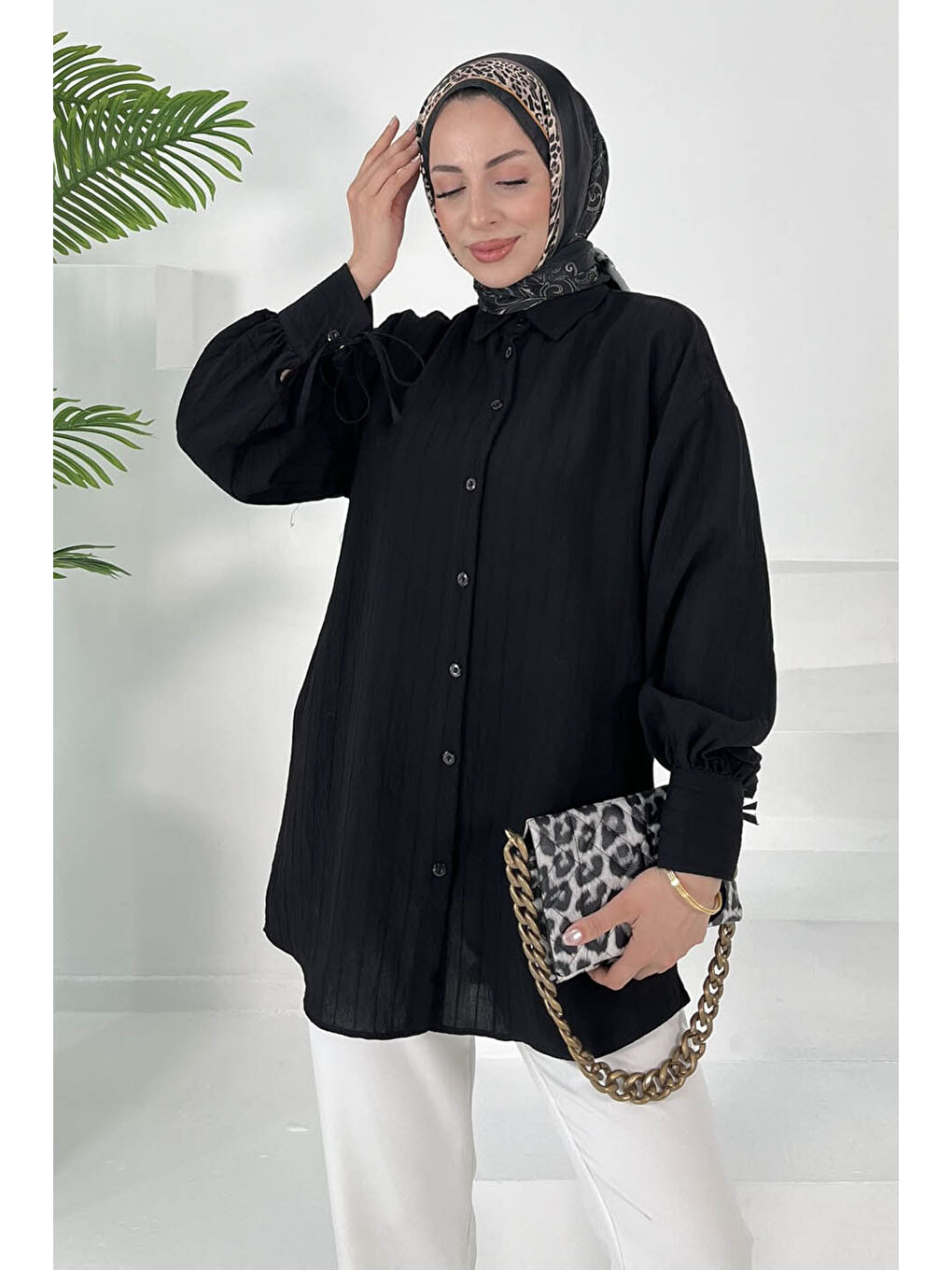 Kolları Bağcık Detaylı Tunik Siyah - 27001-4