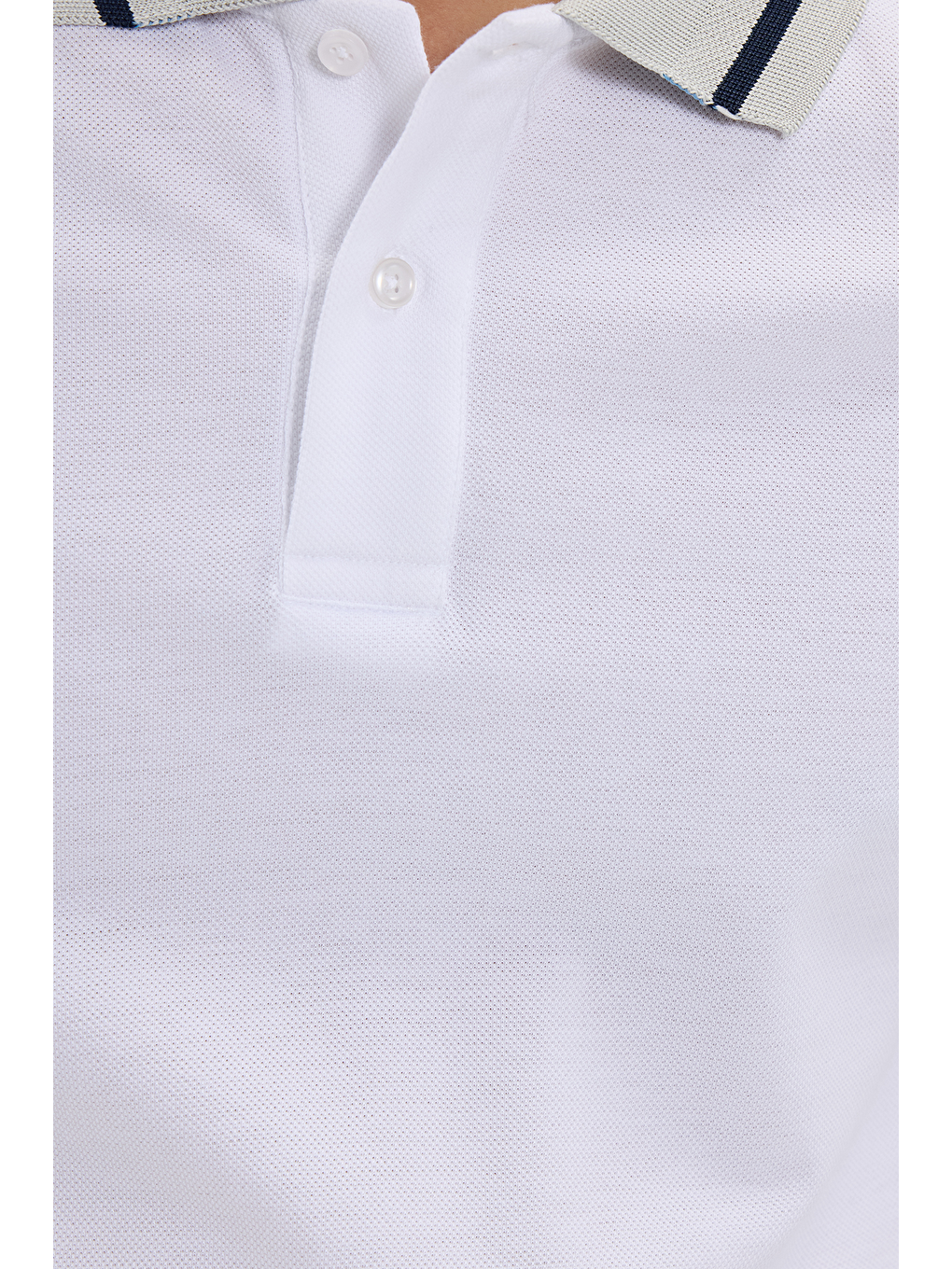 Erkek Slim Fit Dar Kesim %100 Pamuk Düz Pike Yaka Ve Kol Detaylı Beyaz Polo Yaka Tişört-4