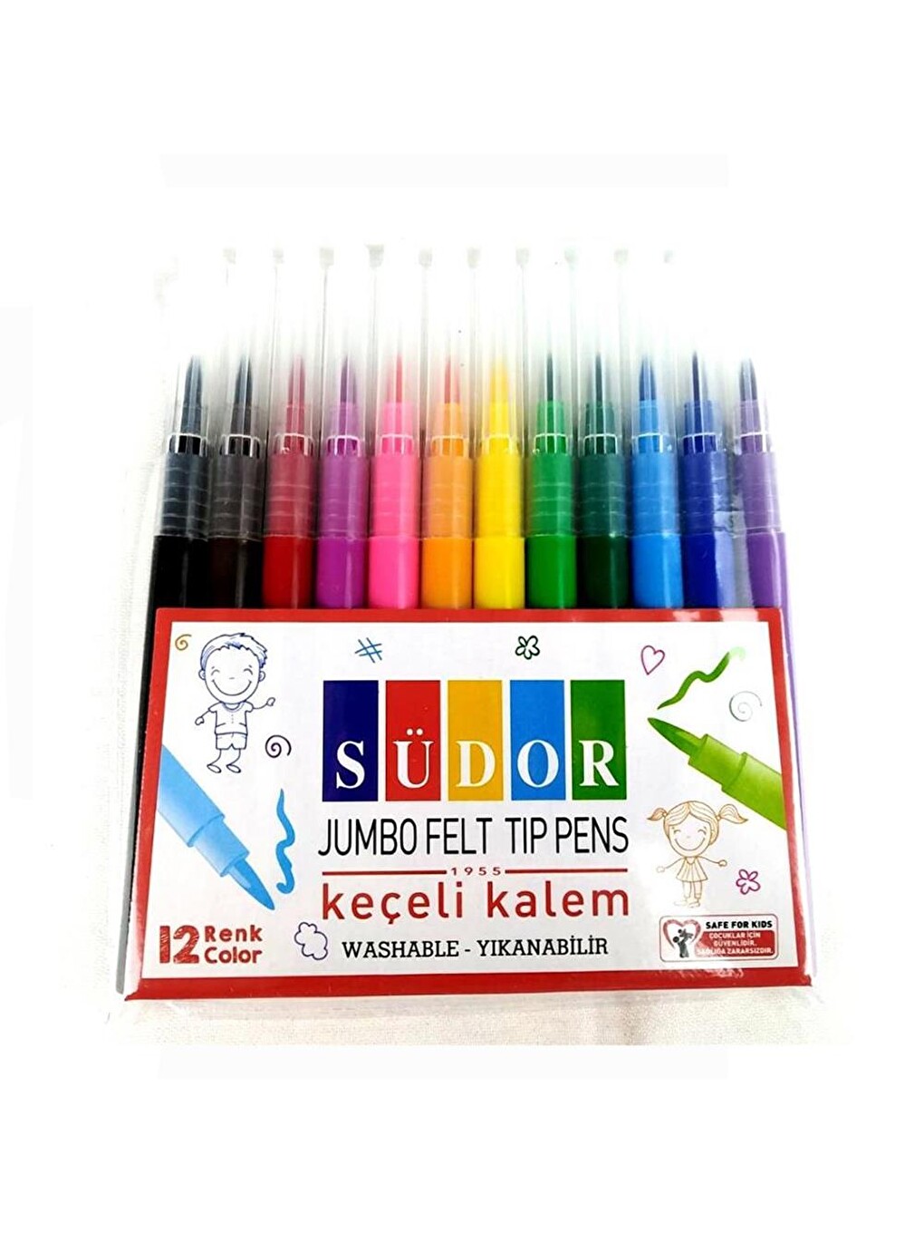 Jumbo Keçeli Boya Kalemi Yıkanabilir12 Renk 1 Paket Keçeli Kalem 12 Li-2
