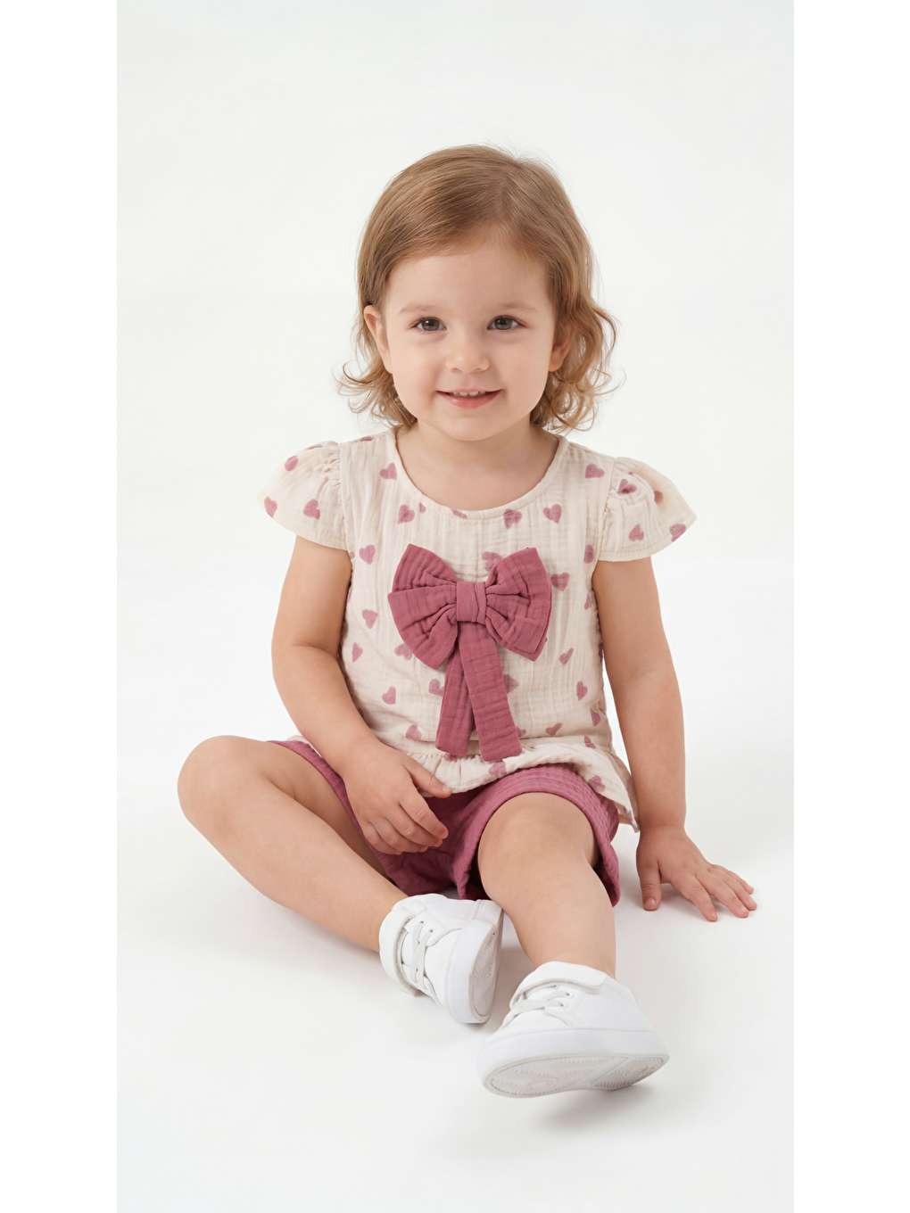 Pembe Kalp Desenli Fiyonklu Kız Çocuk Alt Üst Takım-3