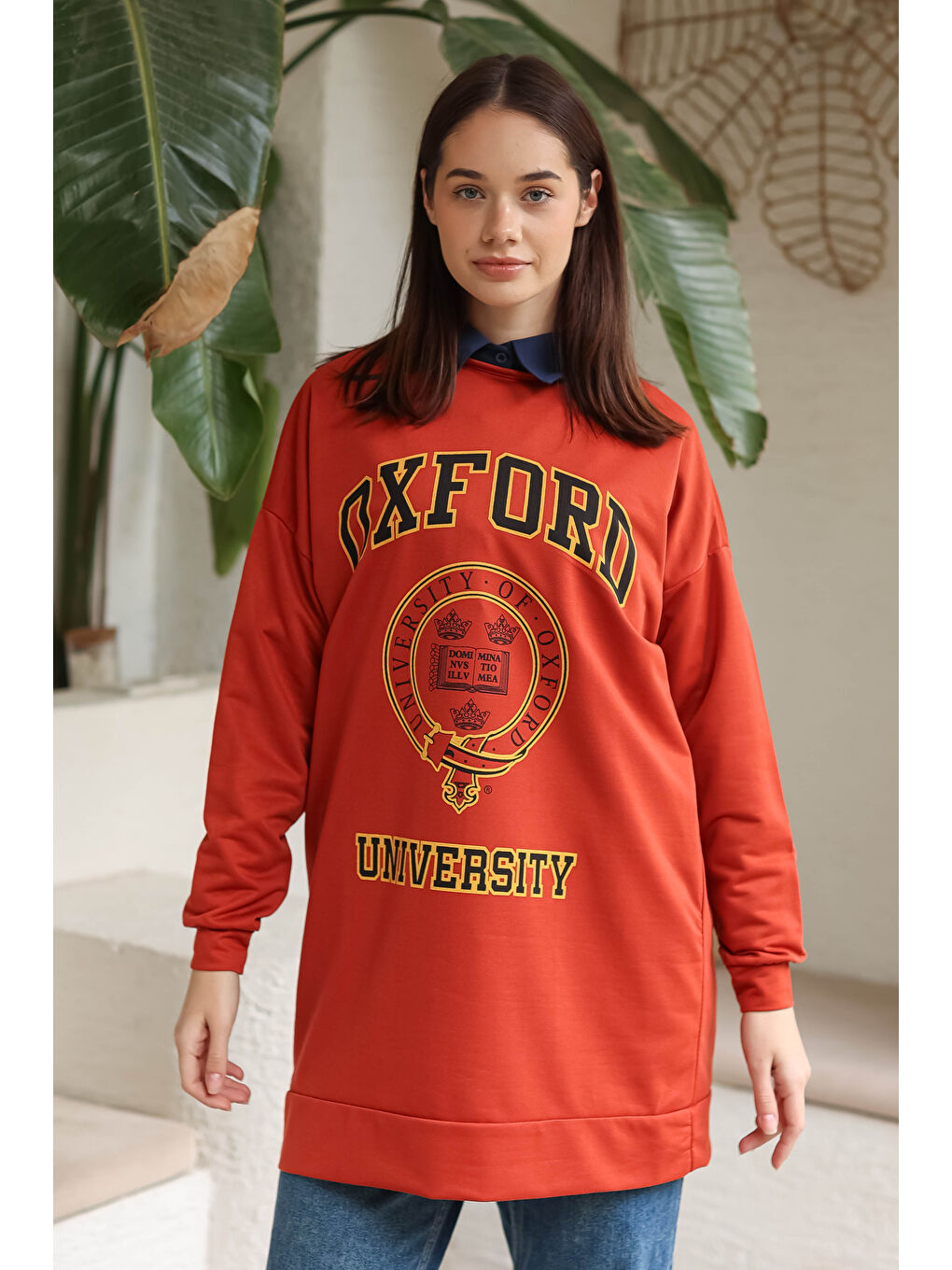 Kahverengi Baskılı Sweatshirt Kiremit - 13281