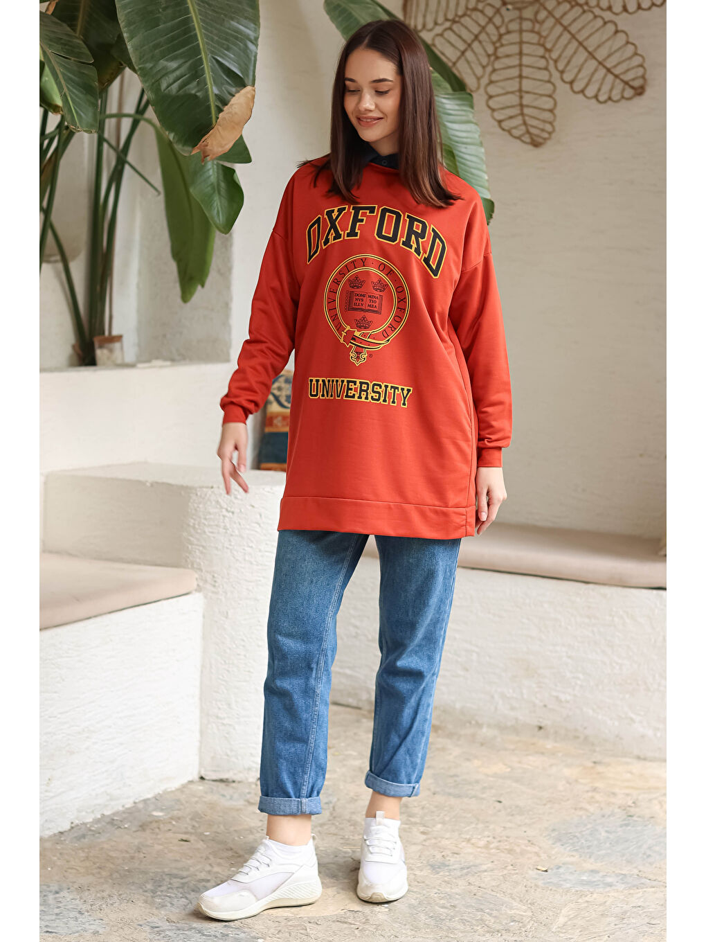 Kahverengi Baskılı Sweatshirt Kiremit - 13281-1