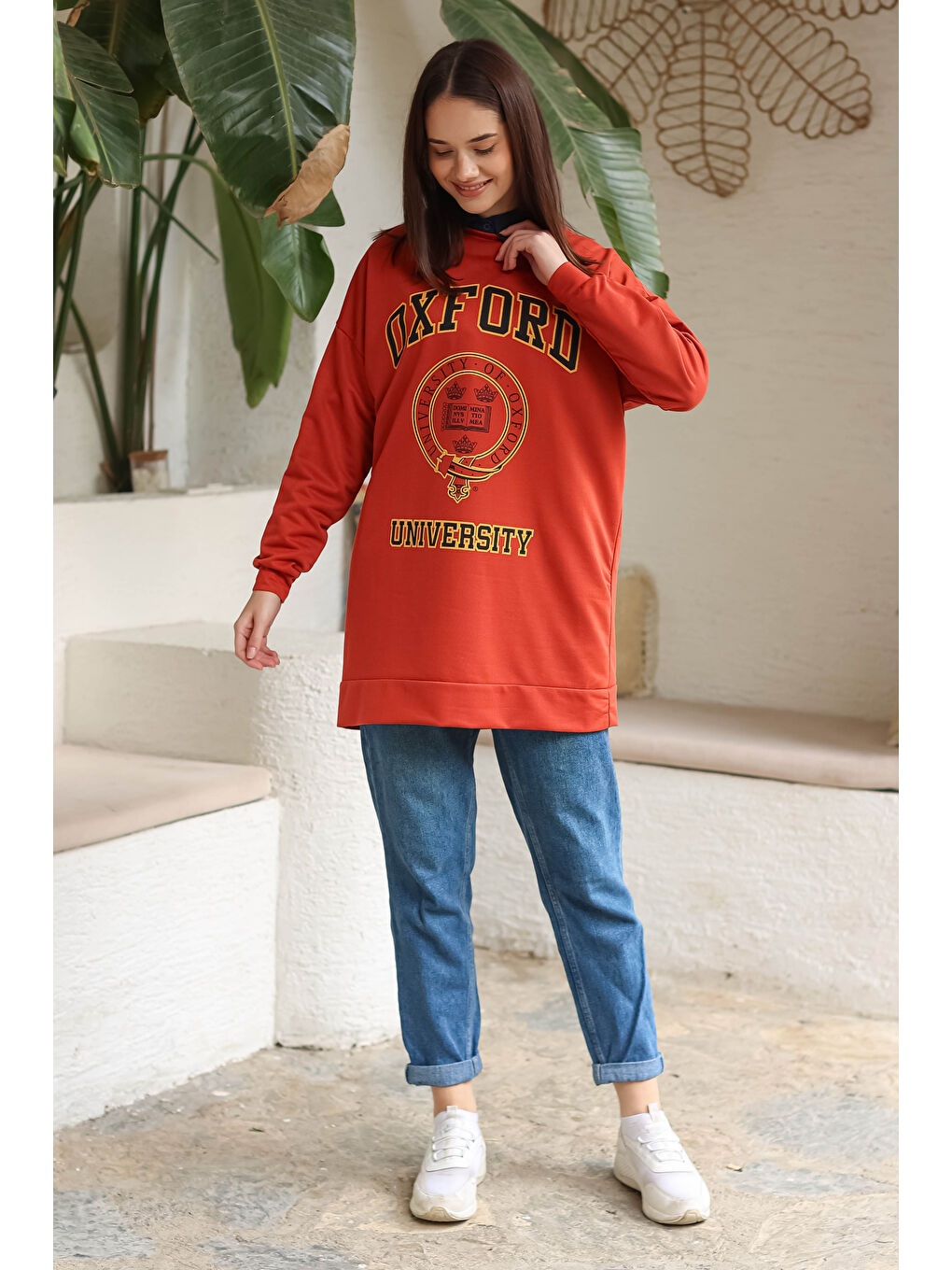 Kahverengi Baskılı Sweatshirt Kiremit - 13281-2