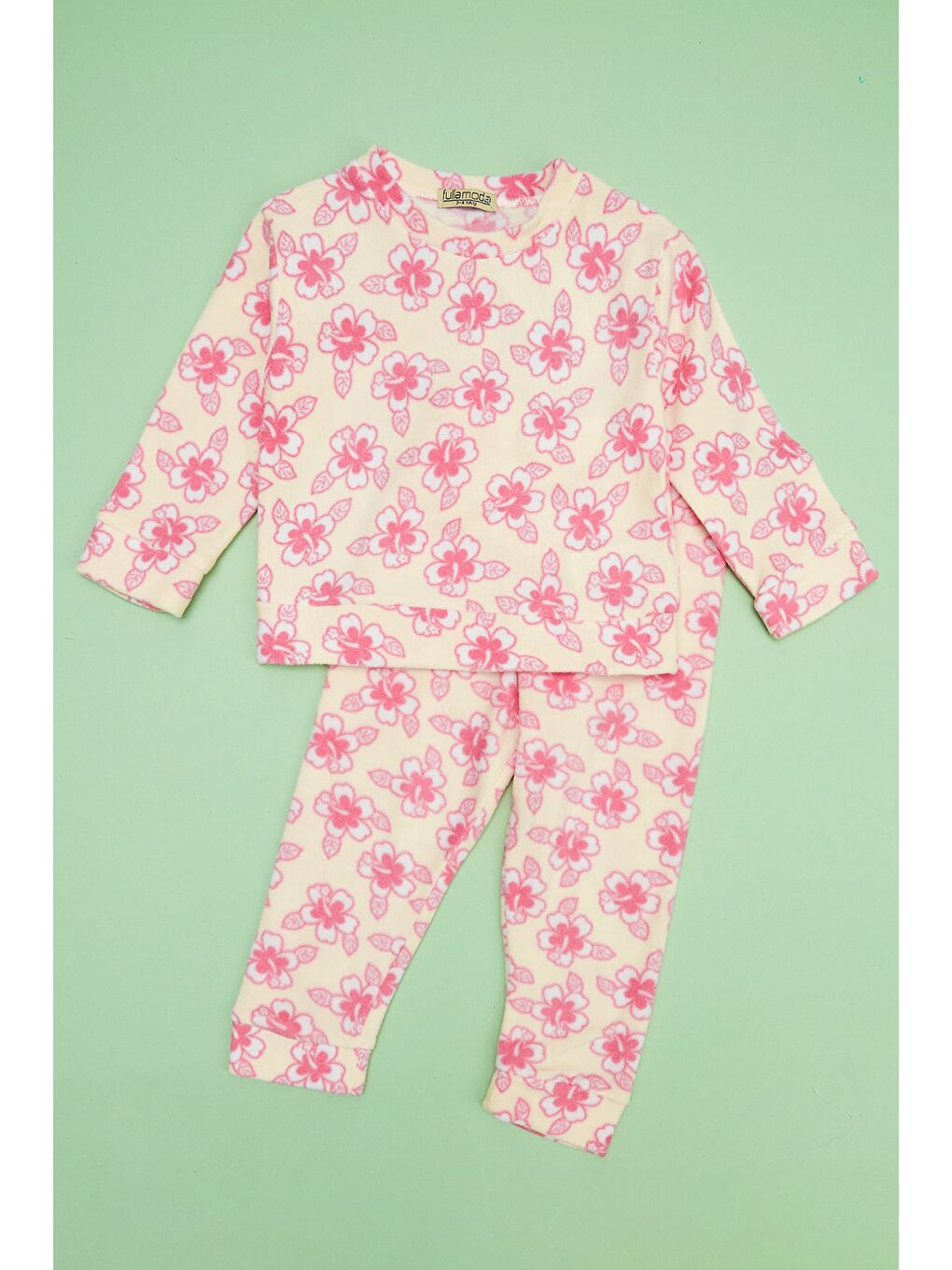 Sarı Çiçek Desenli Polar Kız Çocuk Pijama Takımı-2