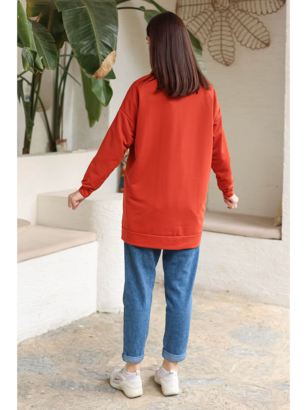 Kahverengi Baskılı Sweatshirt Kiremit - 13281-5