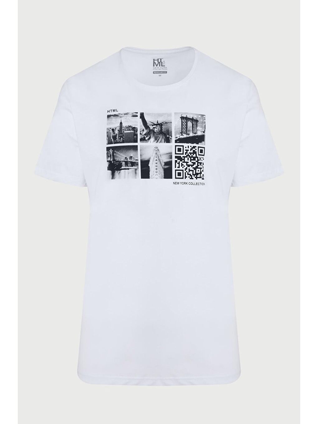 Beyaz Standart Fit Baskılı 100% Pamuk Bisiklet Yaka Tişört