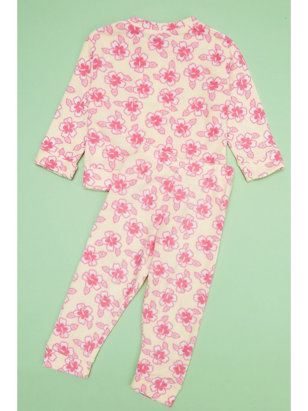 Sarı Çiçek Desenli Polar Kız Çocuk Pijama Takımı-3