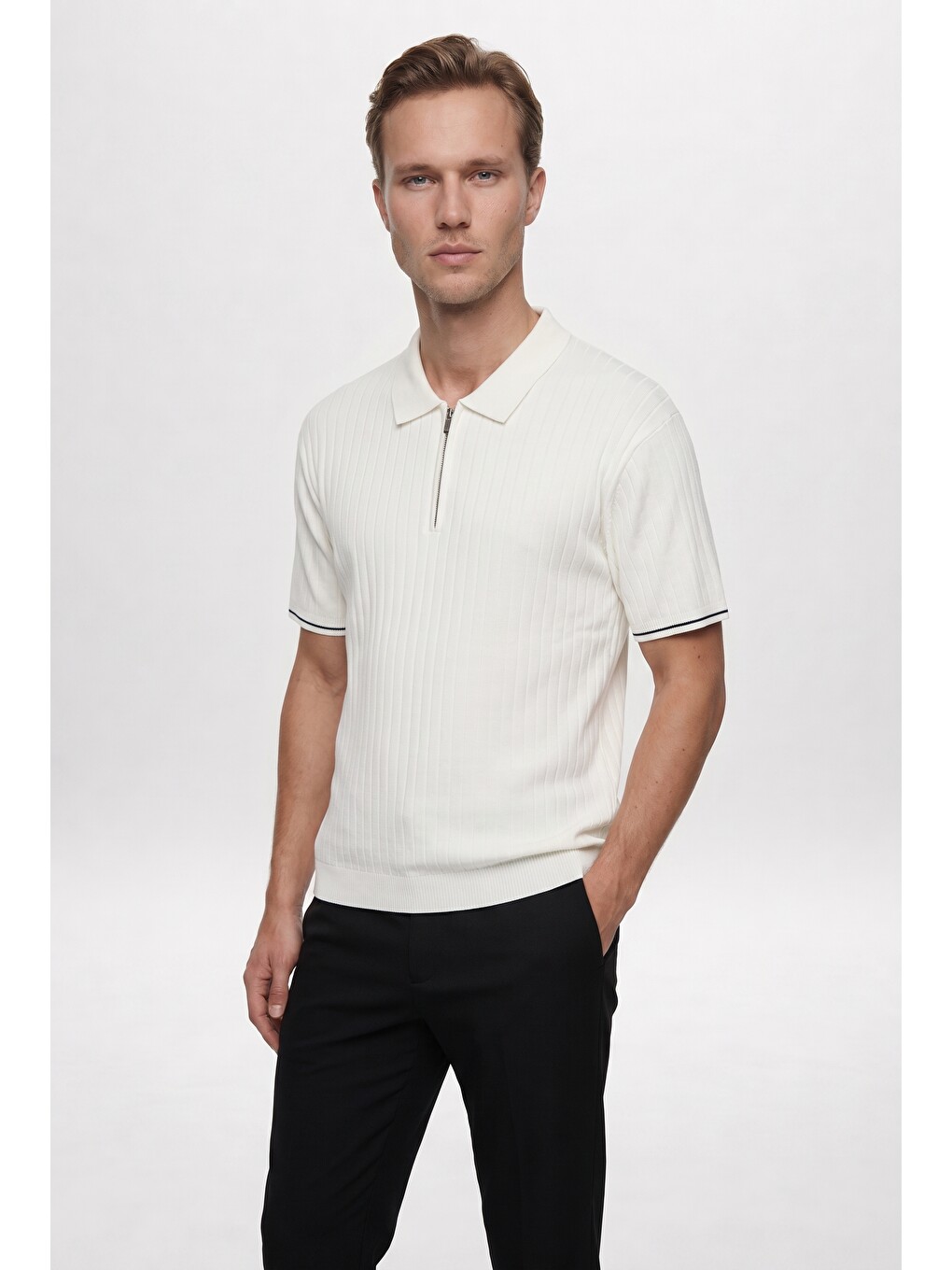 Ds Damat Regular Fit Ekru Fitilli Yazlık Rayon Triko Tişört