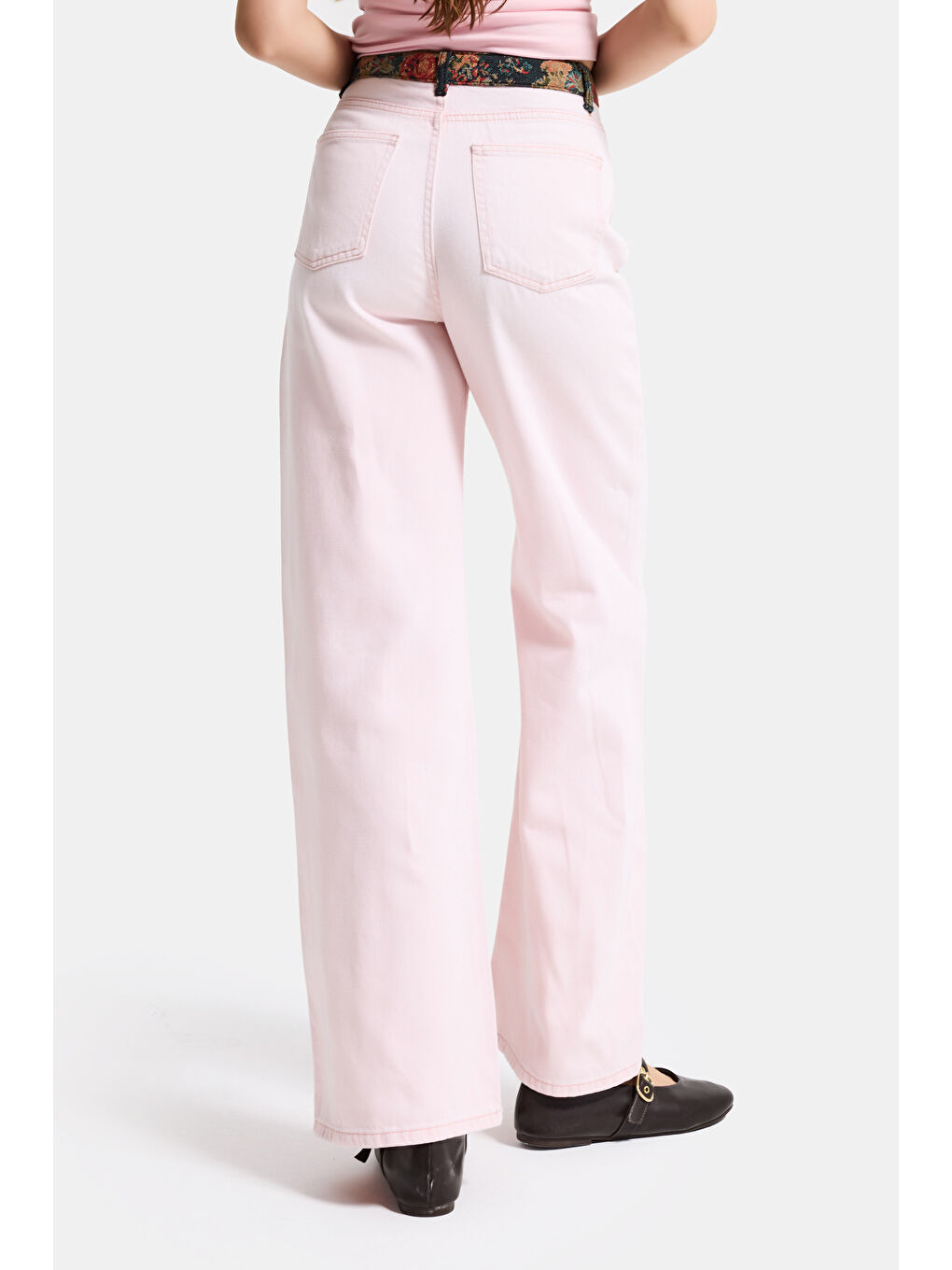 Kadın Pembe 3s6-98 Wide Leg Etnik Desenli Tasarım Denim Jean-1