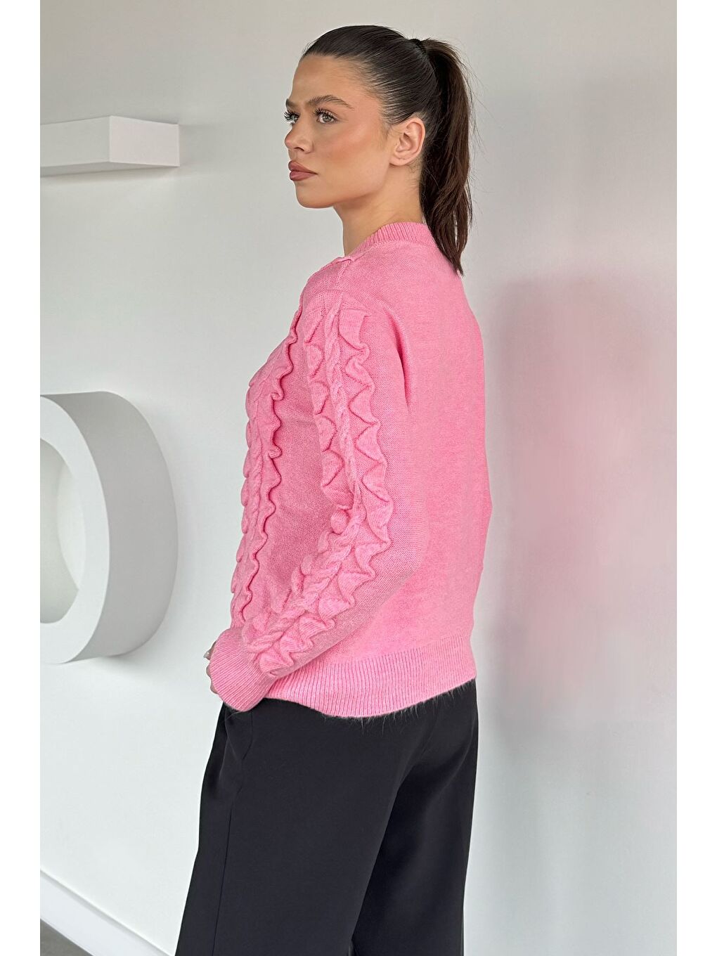 Pembe Kadın Gold Düğme Detaylı Triko Hırka-3