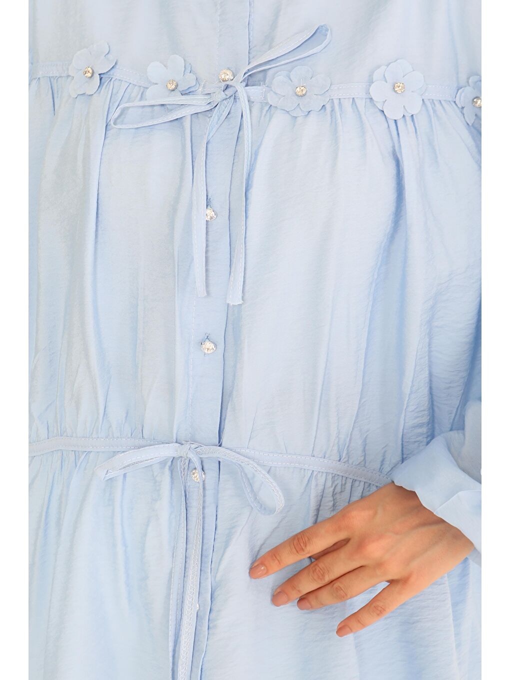 Çiçek İnci Detaylı Tunik Bebe Mavi - 27273-3