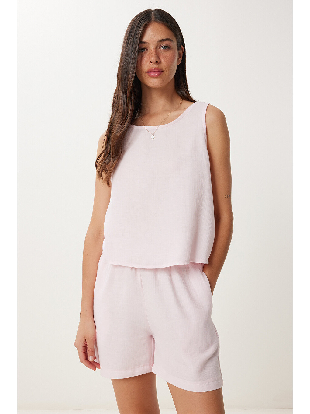 Müslin Bluz Şort Takım Şeker Pembe Lmc0063-1