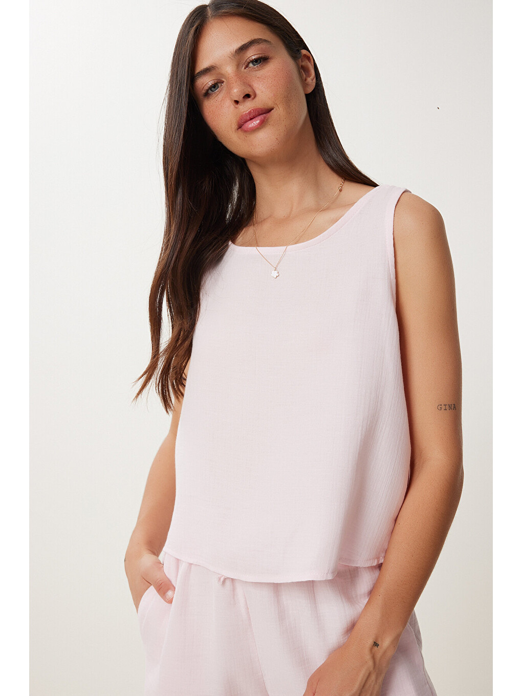 Müslin Bluz Şort Takım Şeker Pembe Lmc0063-2