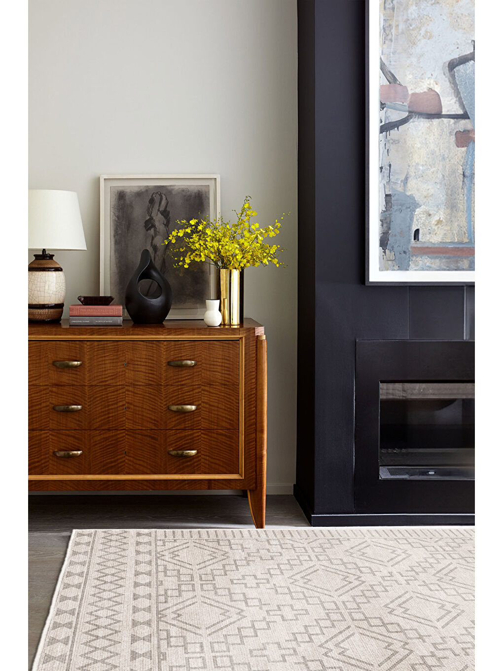 Bej Dekoratif Özel Tasarım Yıkanabilir İnce Kaymaz Tabanlı Modern Halı KECE FR28-1