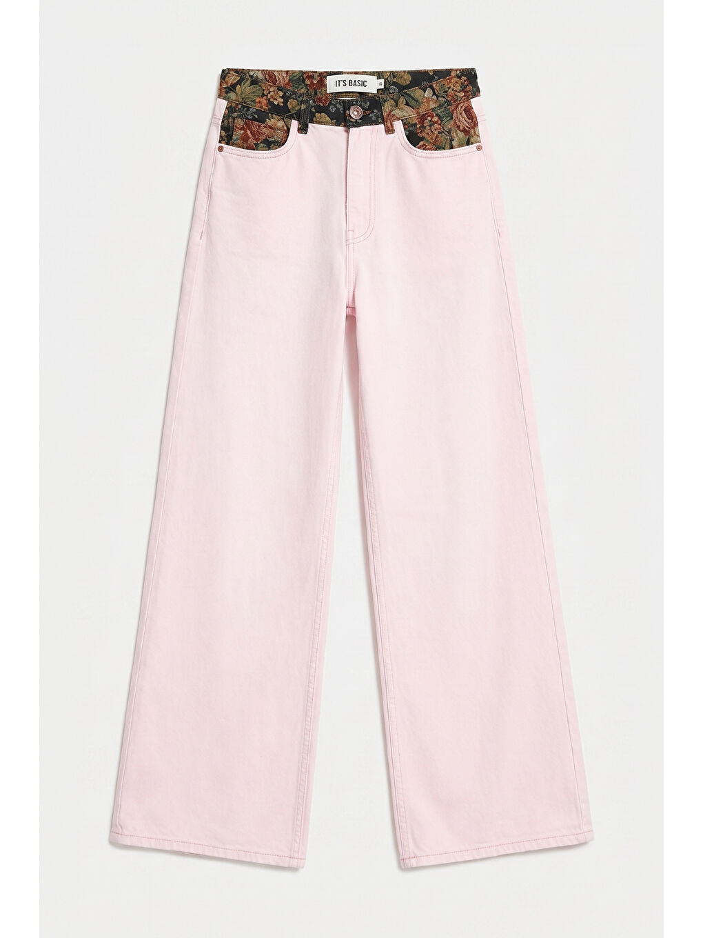 Kadın Pembe 3s6-98 Wide Leg Etnik Desenli Tasarım Denim Jean-4