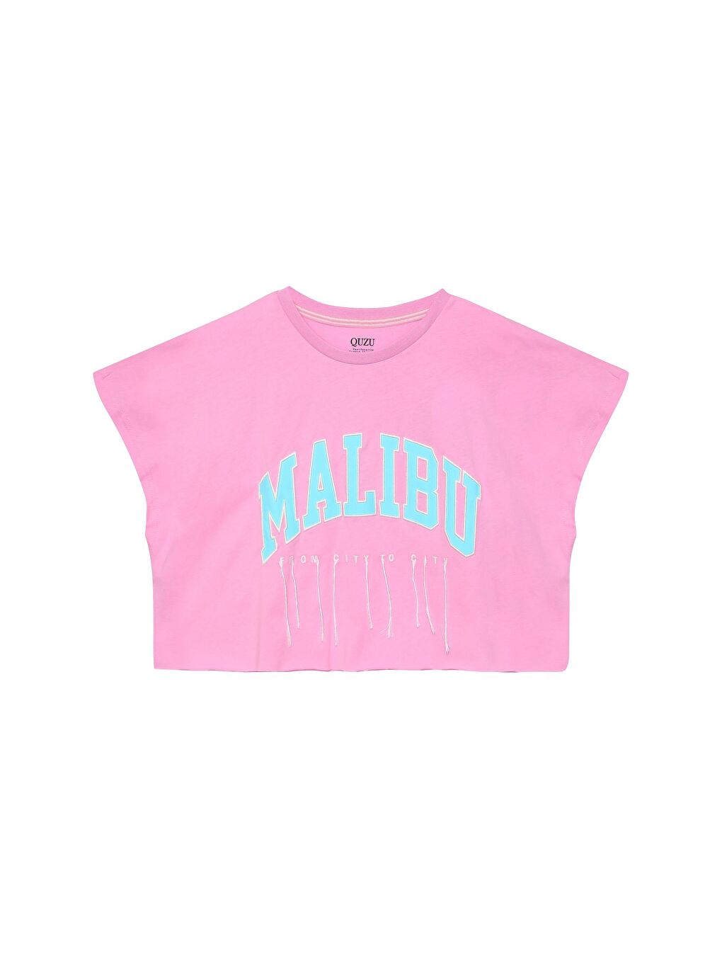 QUZU Malibu Baskılı Crop Tişört Pembe