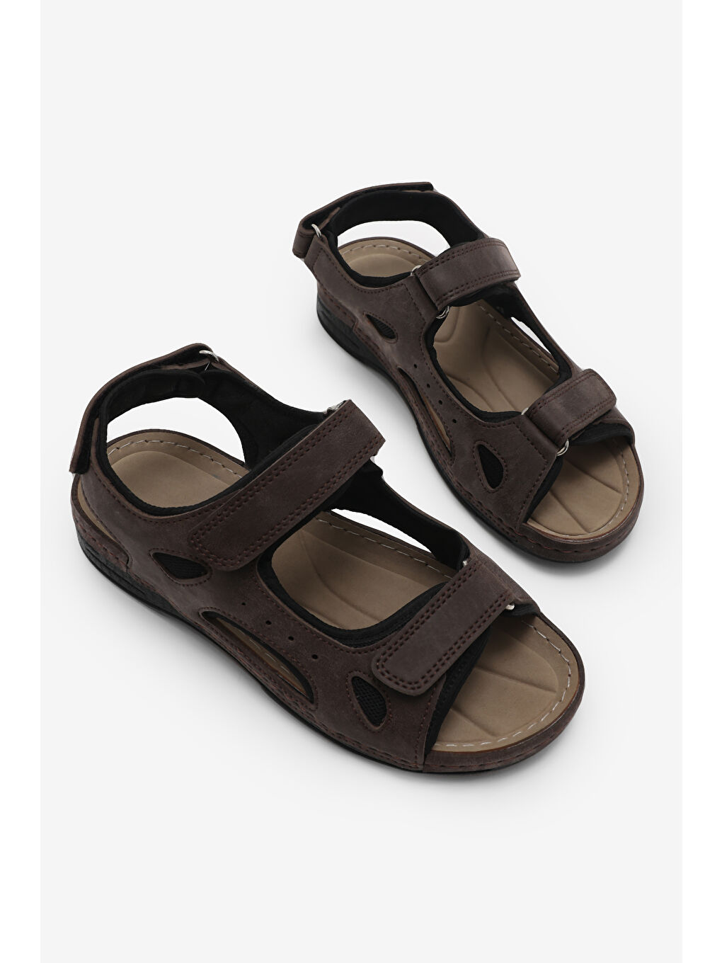 Kahverengi Kadın Kahve Rahat Kalıp Poli Taban Çırtlı Sandalet-3