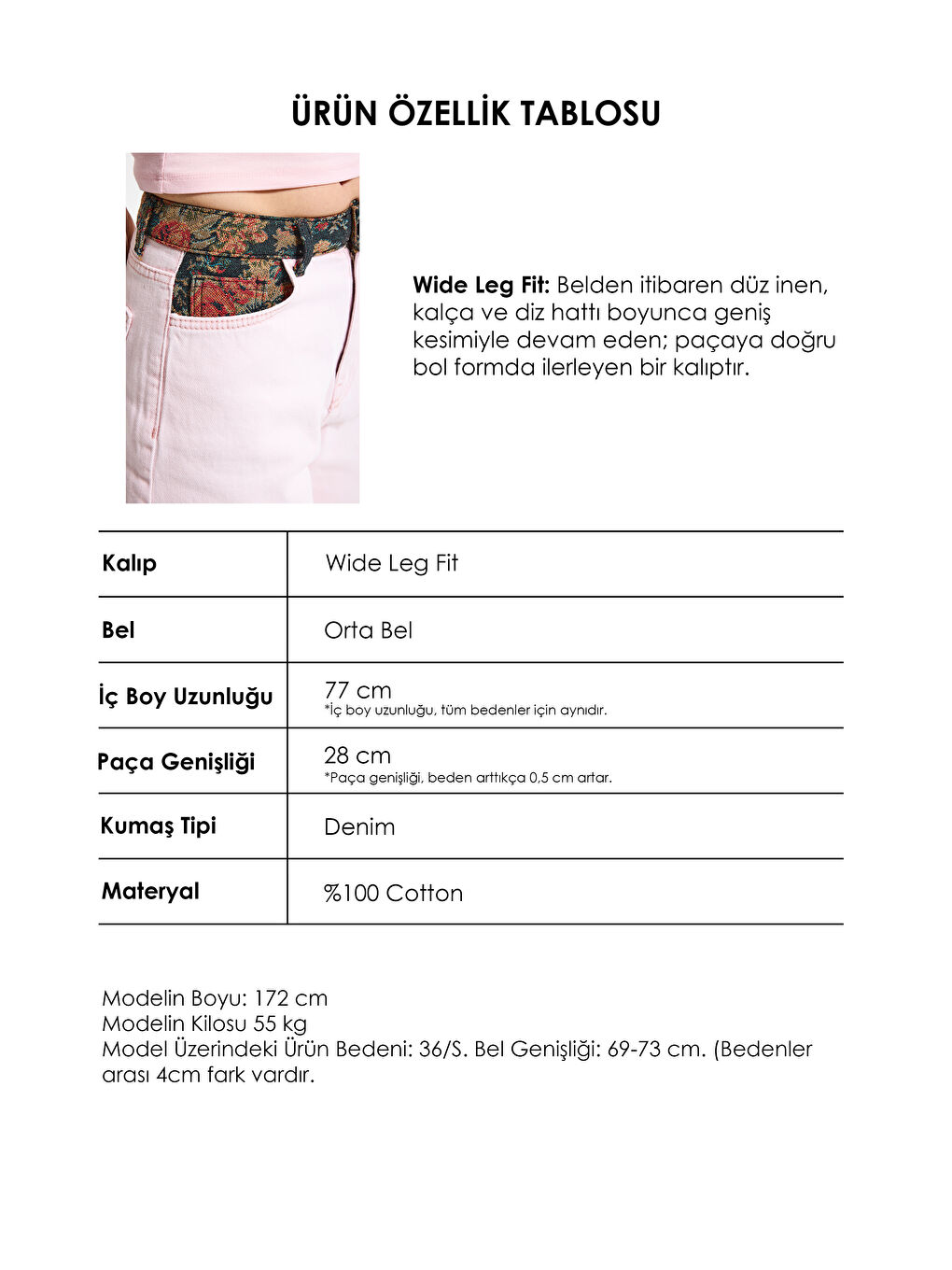 Kadın Pembe 3s6-98 Wide Leg Etnik Desenli Tasarım Denim Jean-5