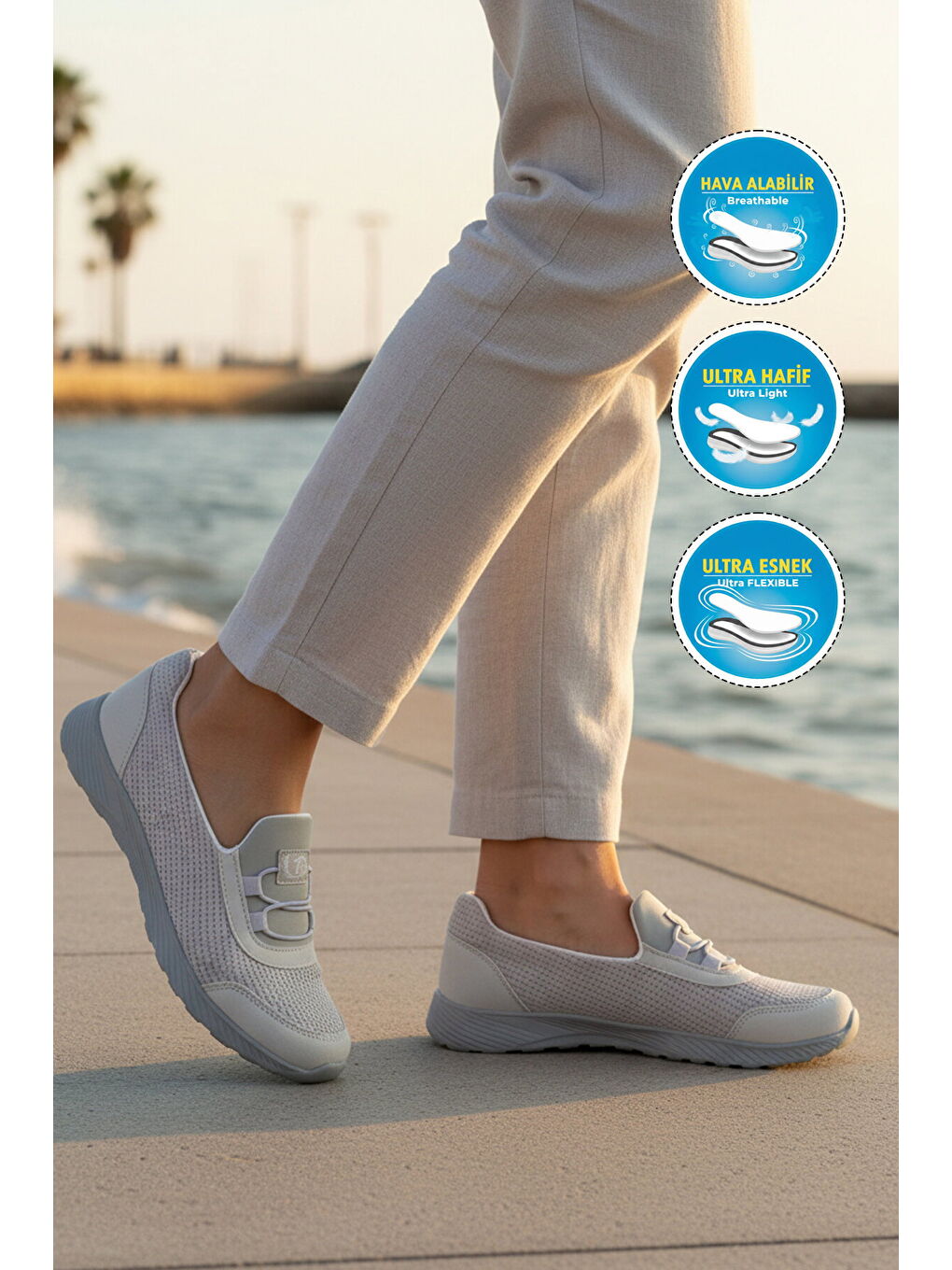 Mavi Buz Fileli Hafif Esnek Kolay Giyilebilir Kadın Casual Ayakkabı 575 G-2