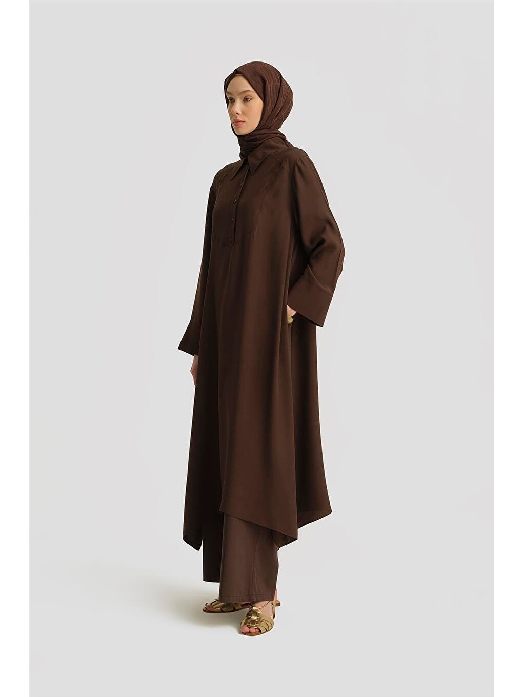 Oversize Tunik Elbise 25y4701 Kahverengi